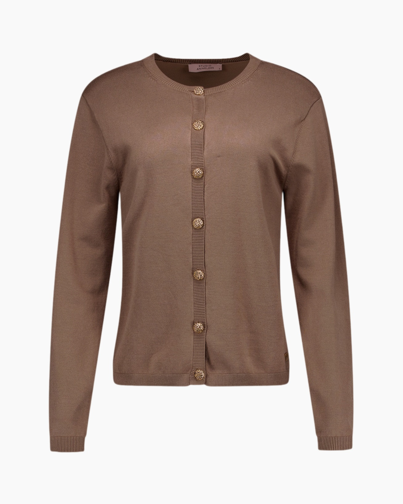 cardigan, knopslair, bruin, gebreid, langemouwig