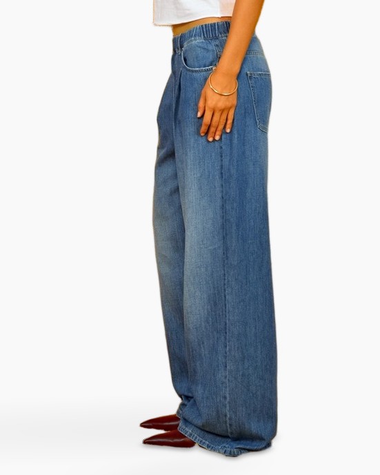 broek, wijd uitlopend, denim, spijkerbroek, zakken