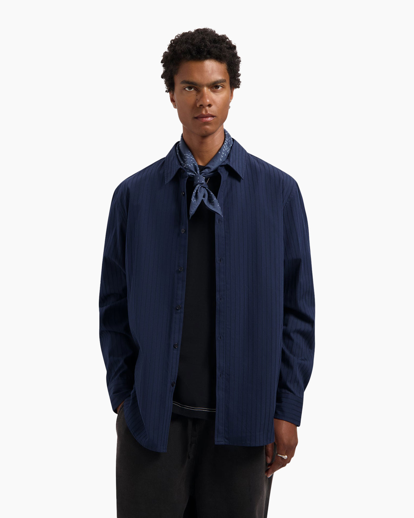 Overhemd Stitched Striped Relaxed Donker Blauw