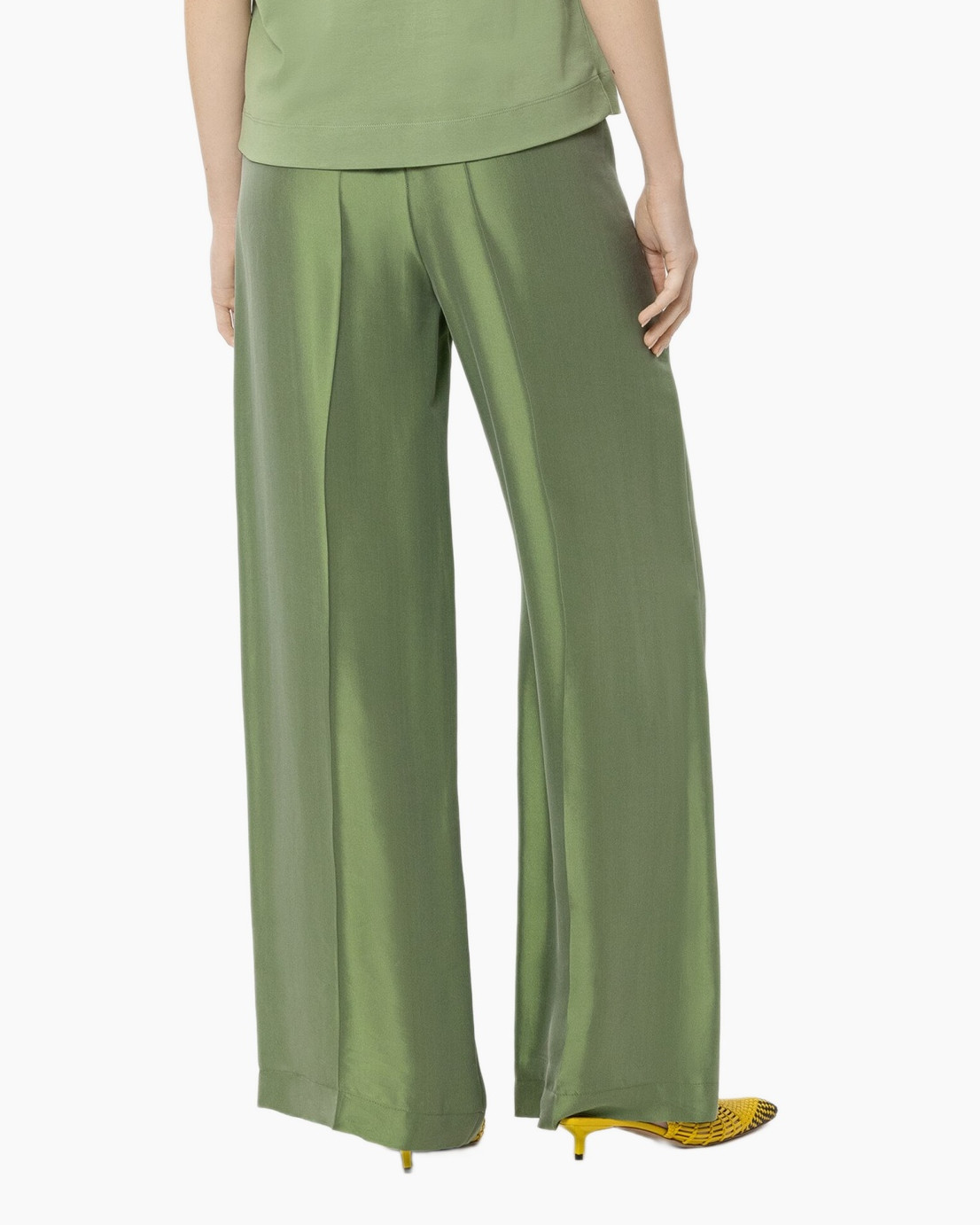 groen, broeken, wijd uitlopend, silk, touwsluiting