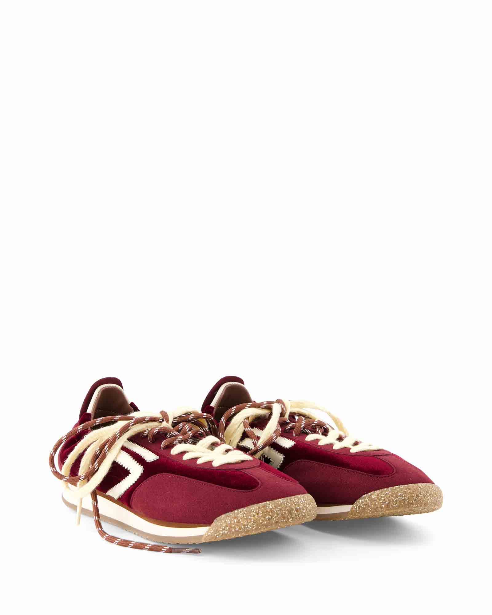 sneaker, velvet, maroon, veters, glitterte toecap