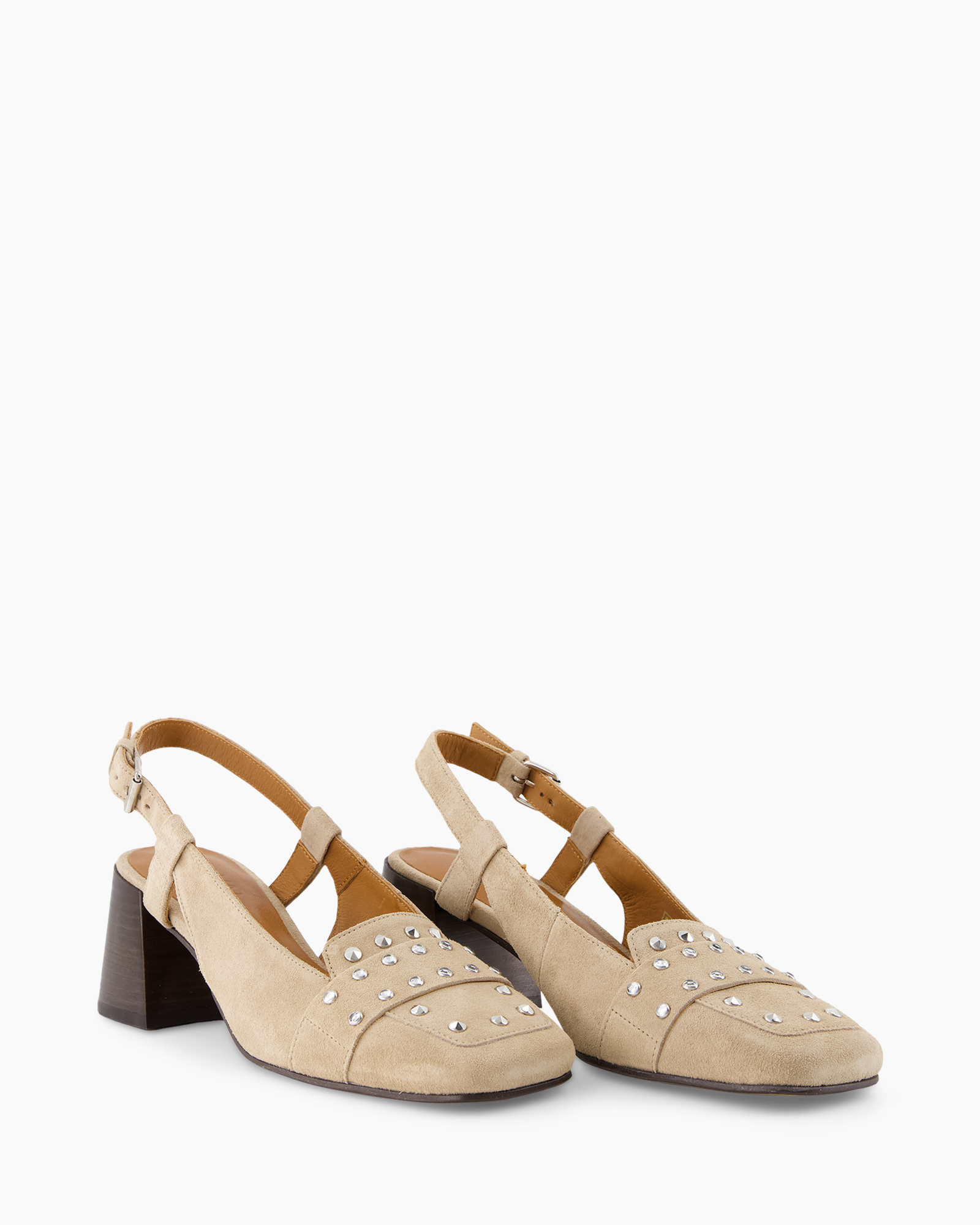 block heel, sandals, studs, strap, beige