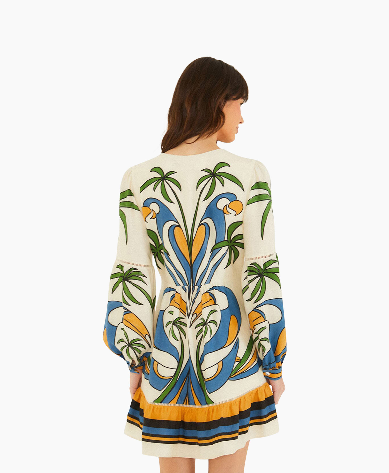 blouse, jurk, opdruk, lange mouw, strandkleding