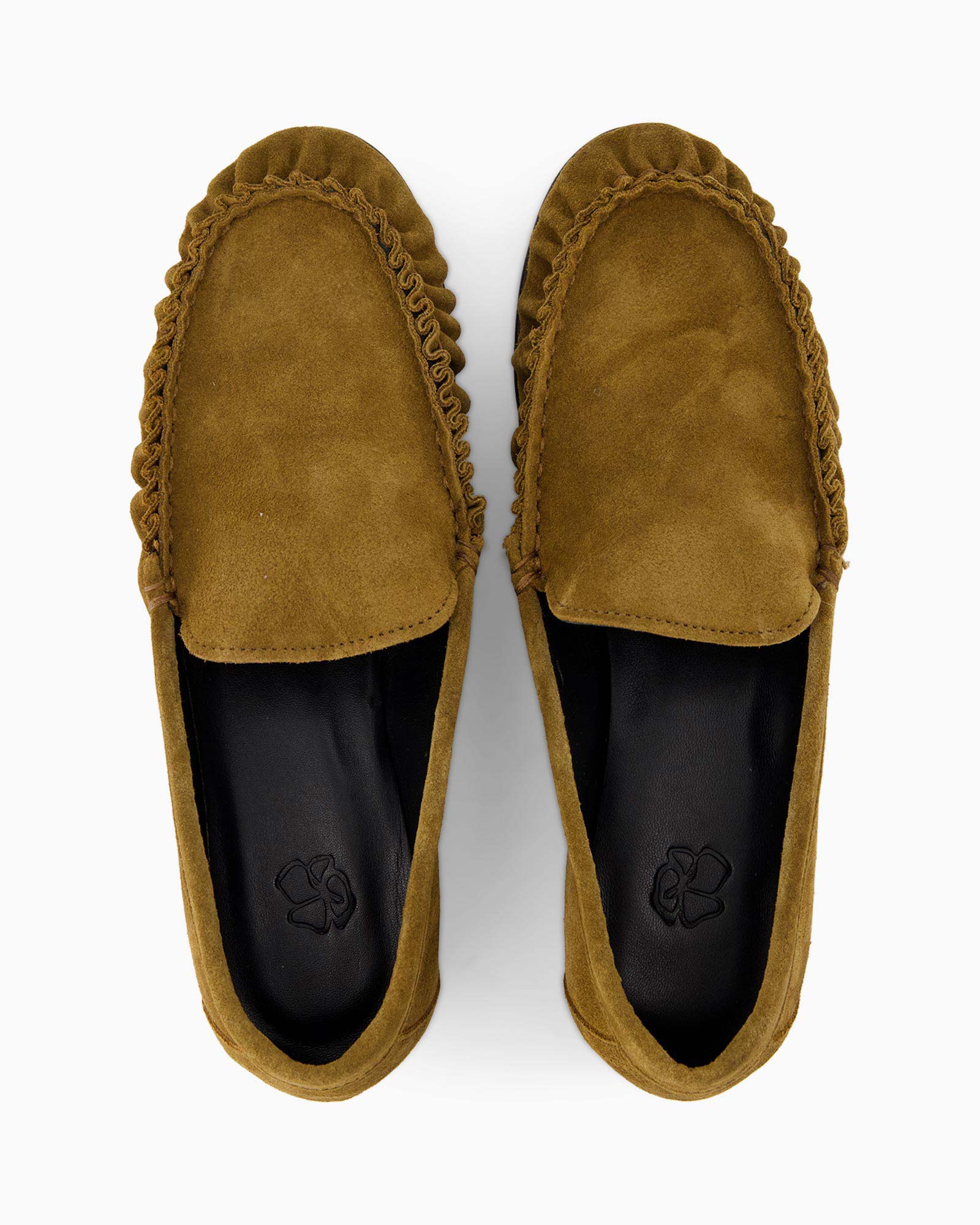 moccassin?, slippers, suede, bruin, instap-schoenen