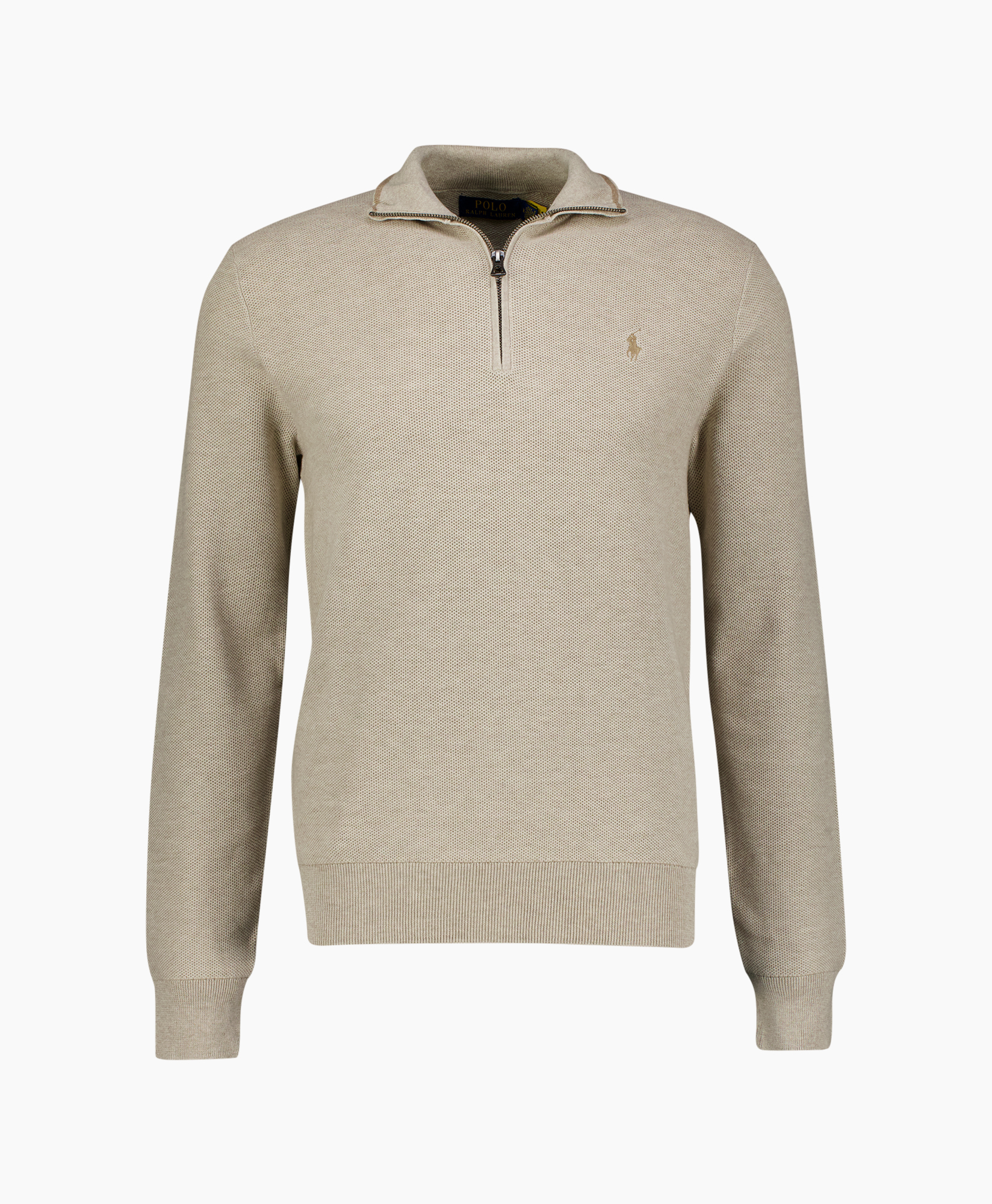 beige, pullover, kwart-zip, breisel, lange mouwen