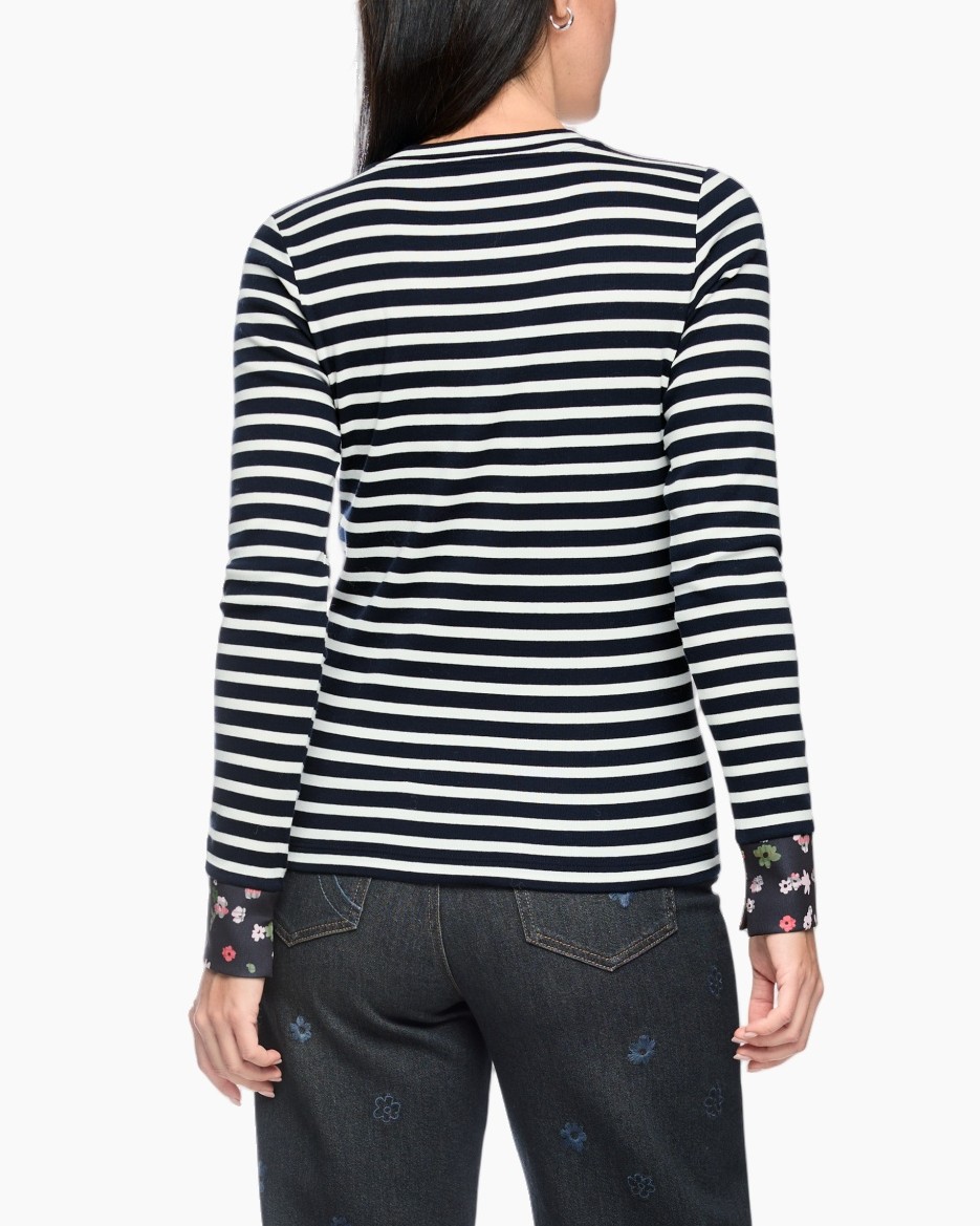 geverfde, langemouwig, navy-wit, rond hals, casual breisel