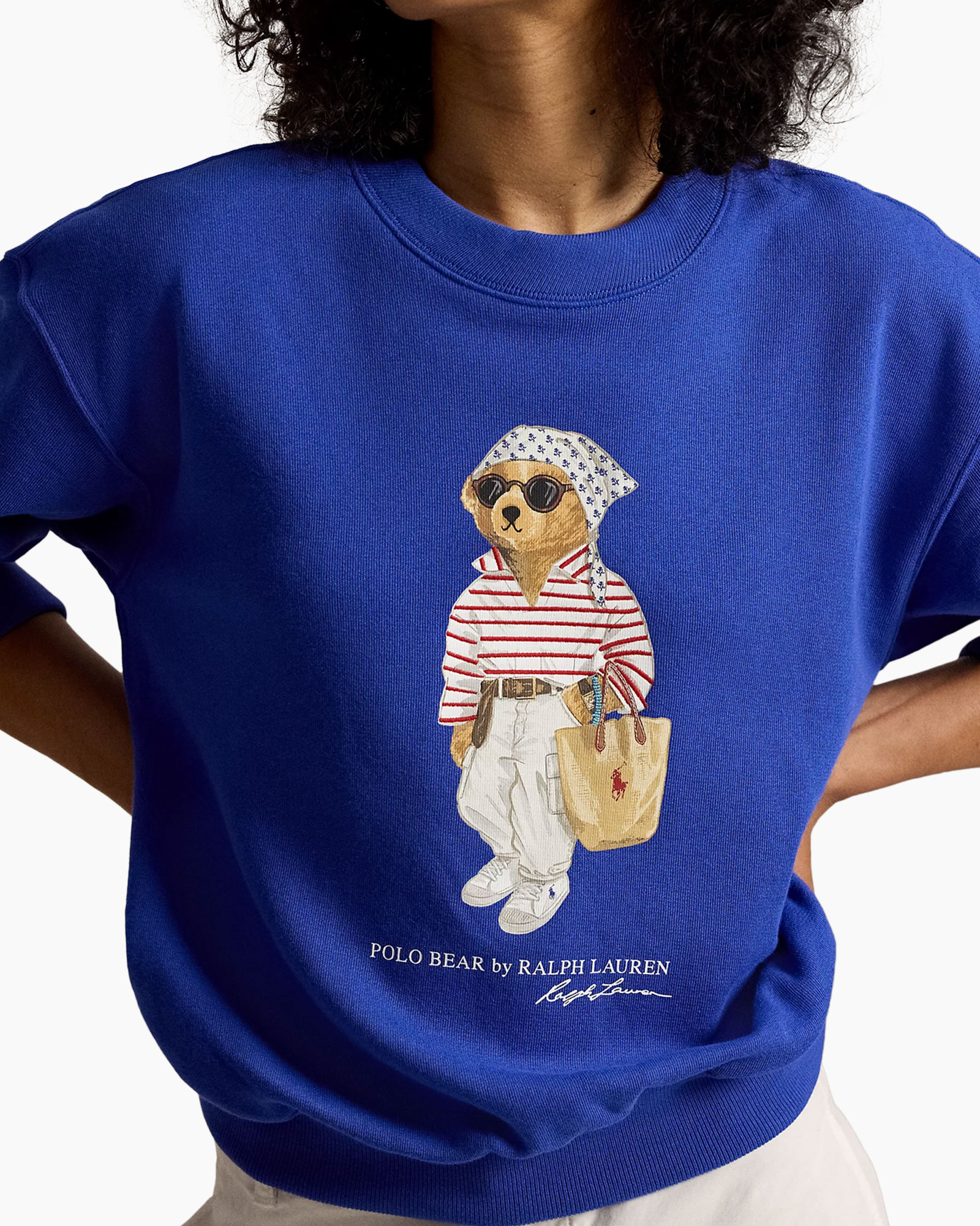 sweater, blue, bear graphic, polo bear, graphic tee