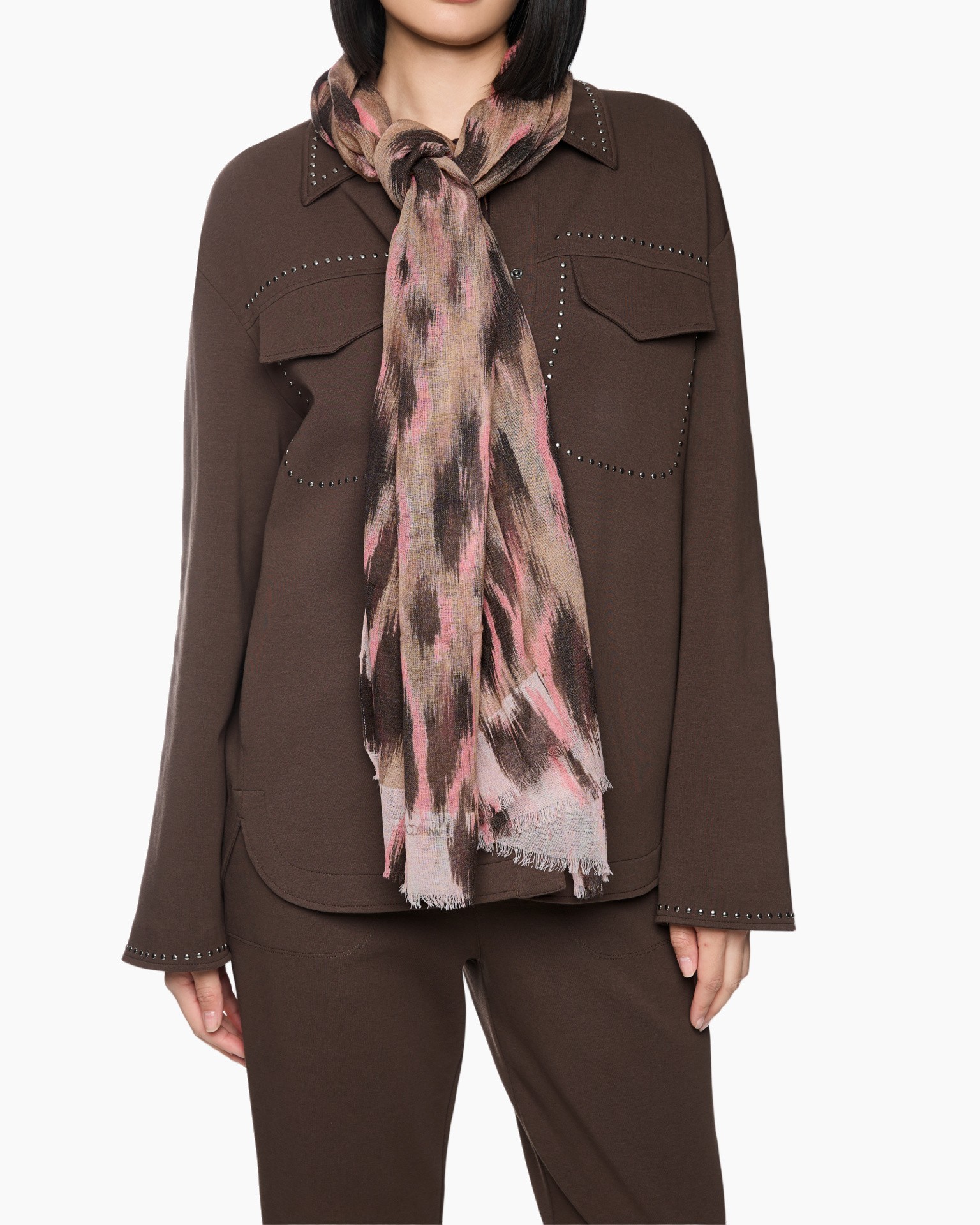 sjaal, mode sjaal, abstract patroon, roze bruin, wikkel sjaal