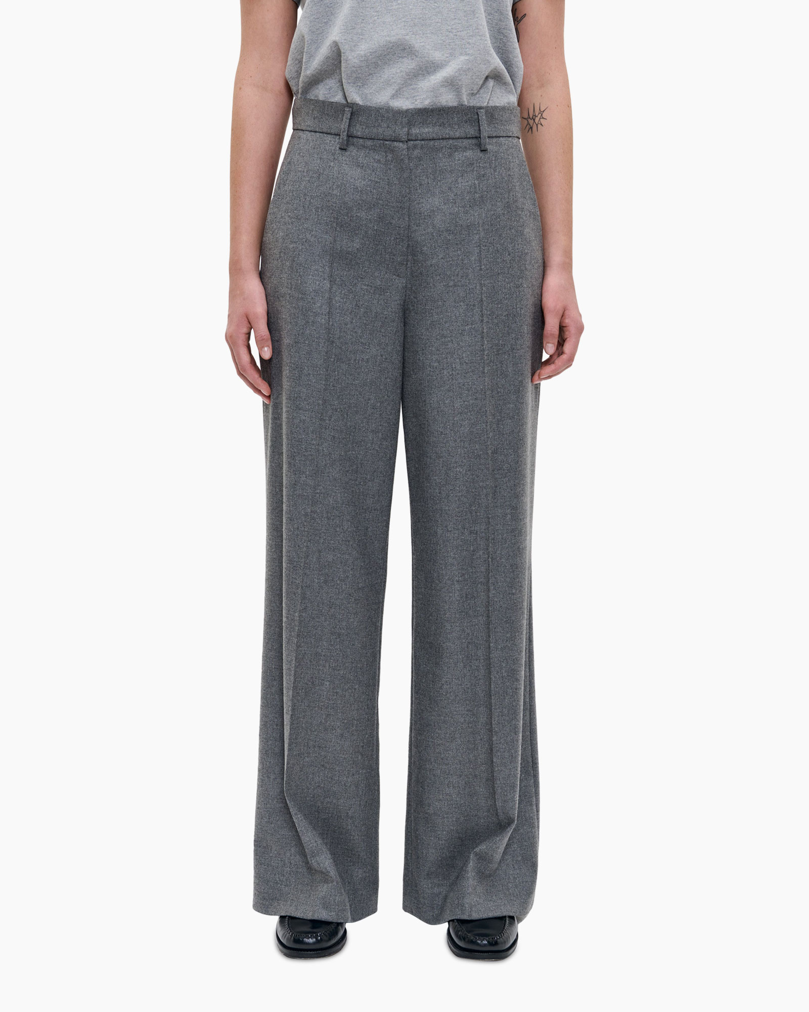 broek, wijdereg, grijs, formeel, zakken