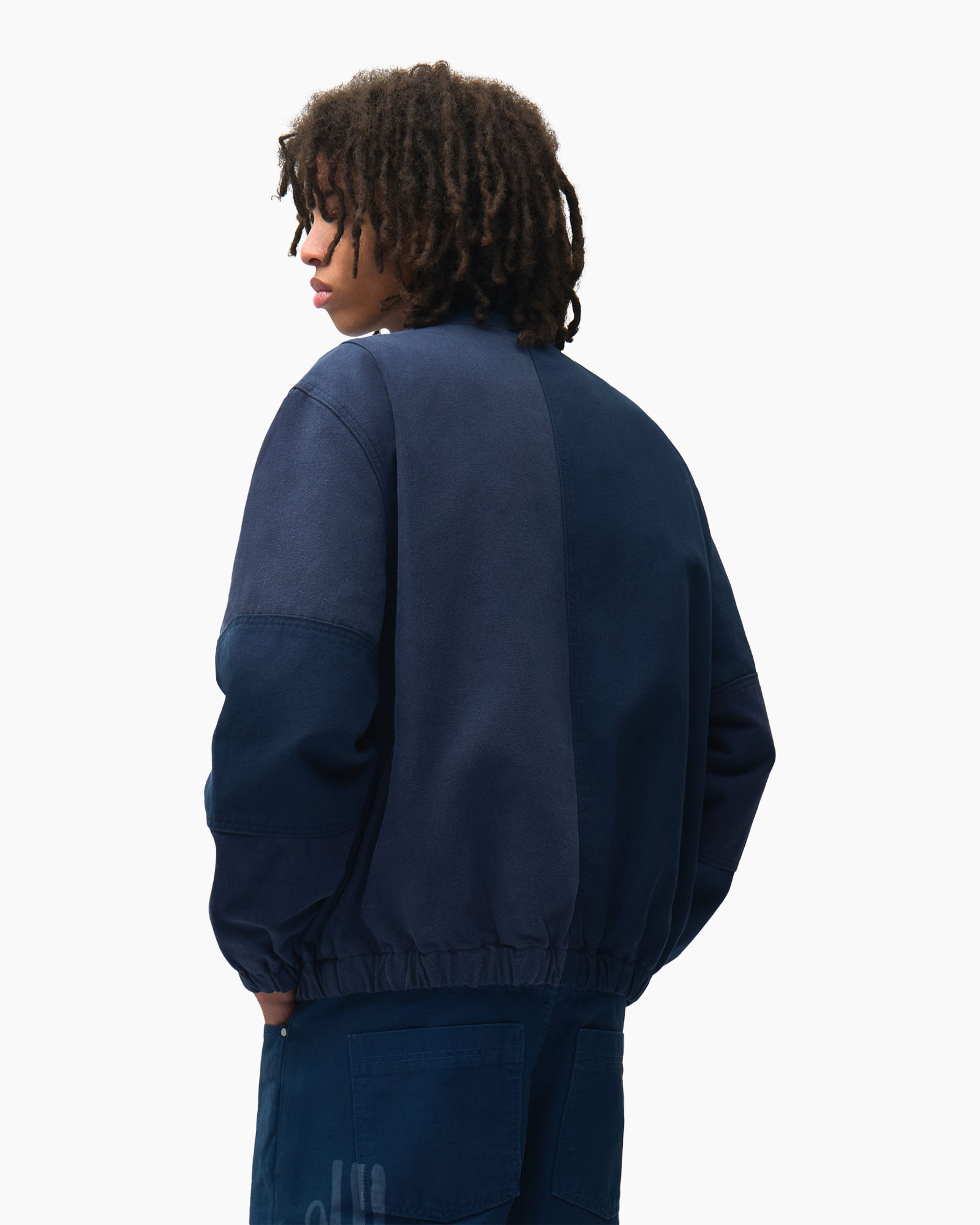 sweatshirt, donkerblauw, lange mouwen, elastische zoom, rugzicht