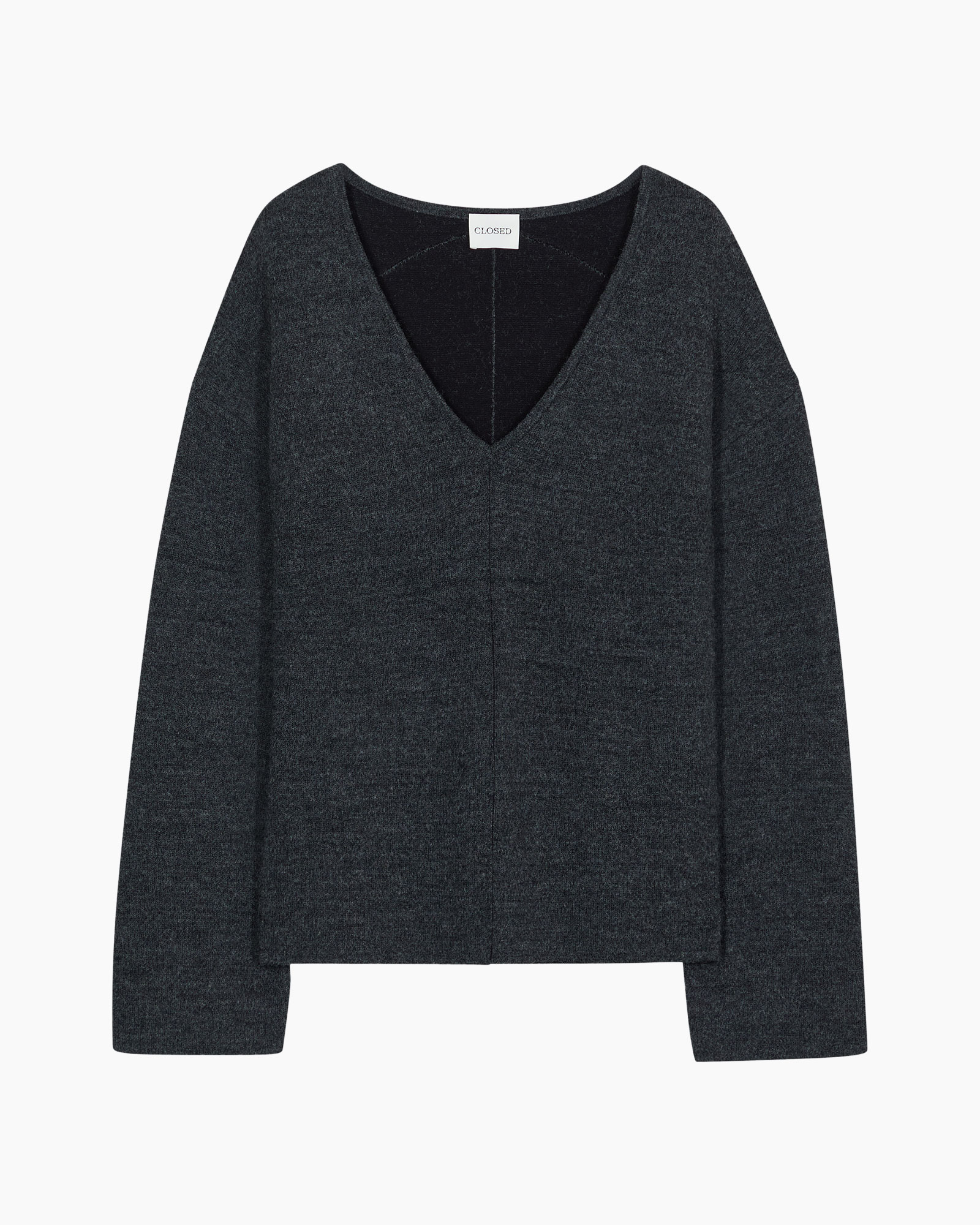 cardigan, v-hals, donkergrijs, lange mouwen, breisel stof