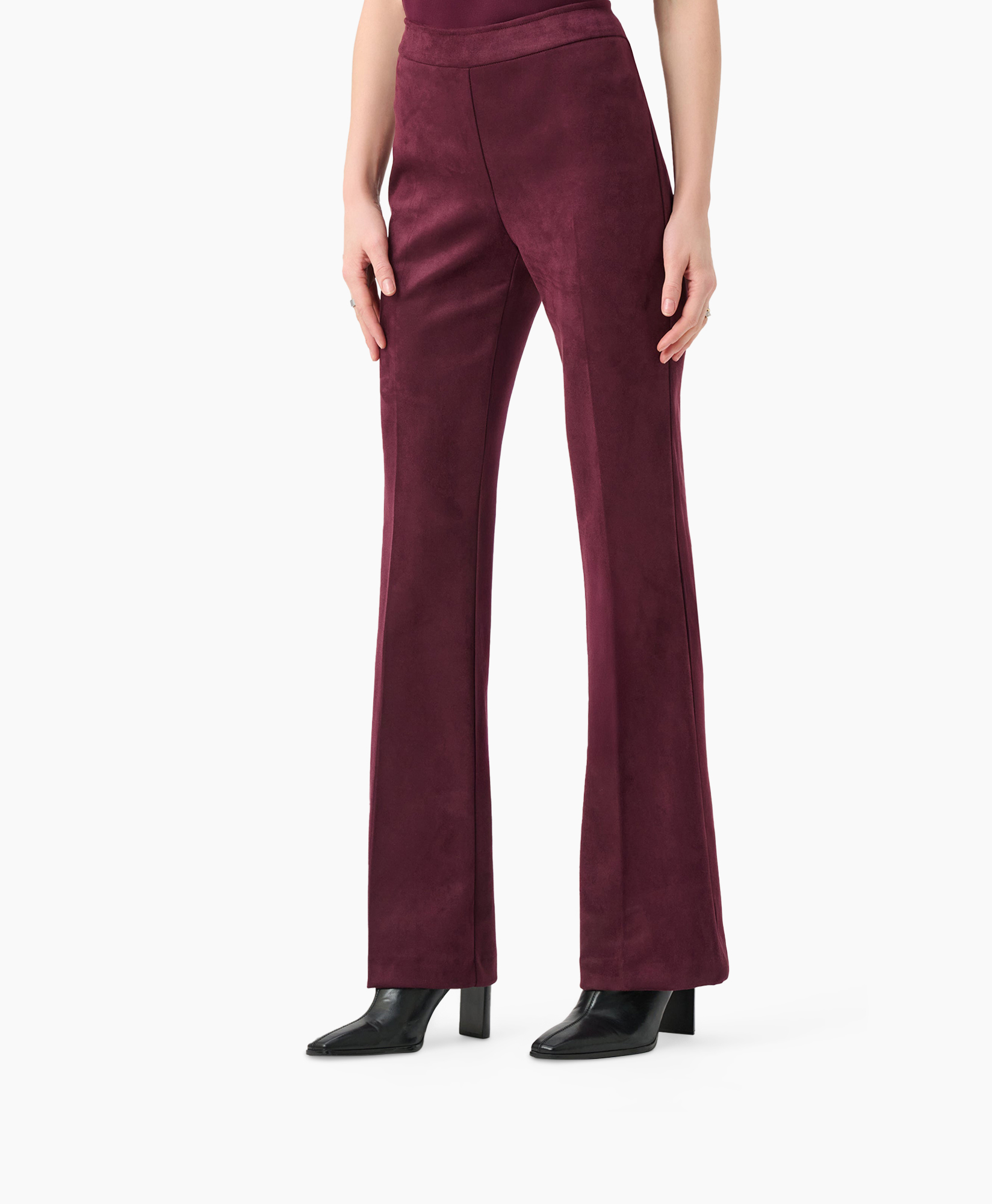 broek, uitlopend, borduurlijk donkerrood, corduroy, laarzen