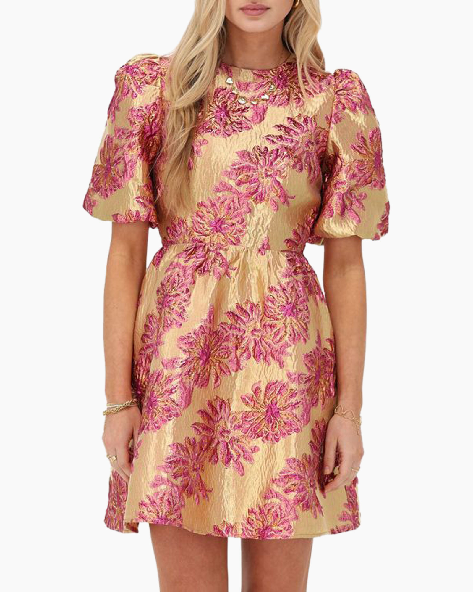 Jurk Jacquard Flower Dress With Bow Rose