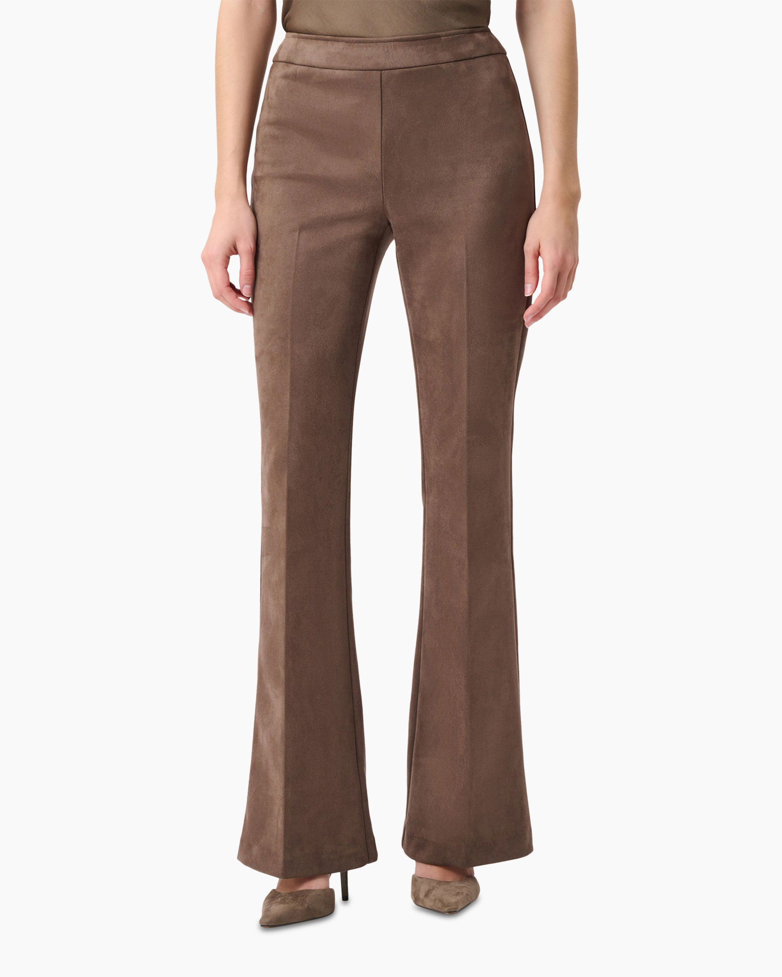 broek, wijduitlopende, bruin, suede, hoog taille