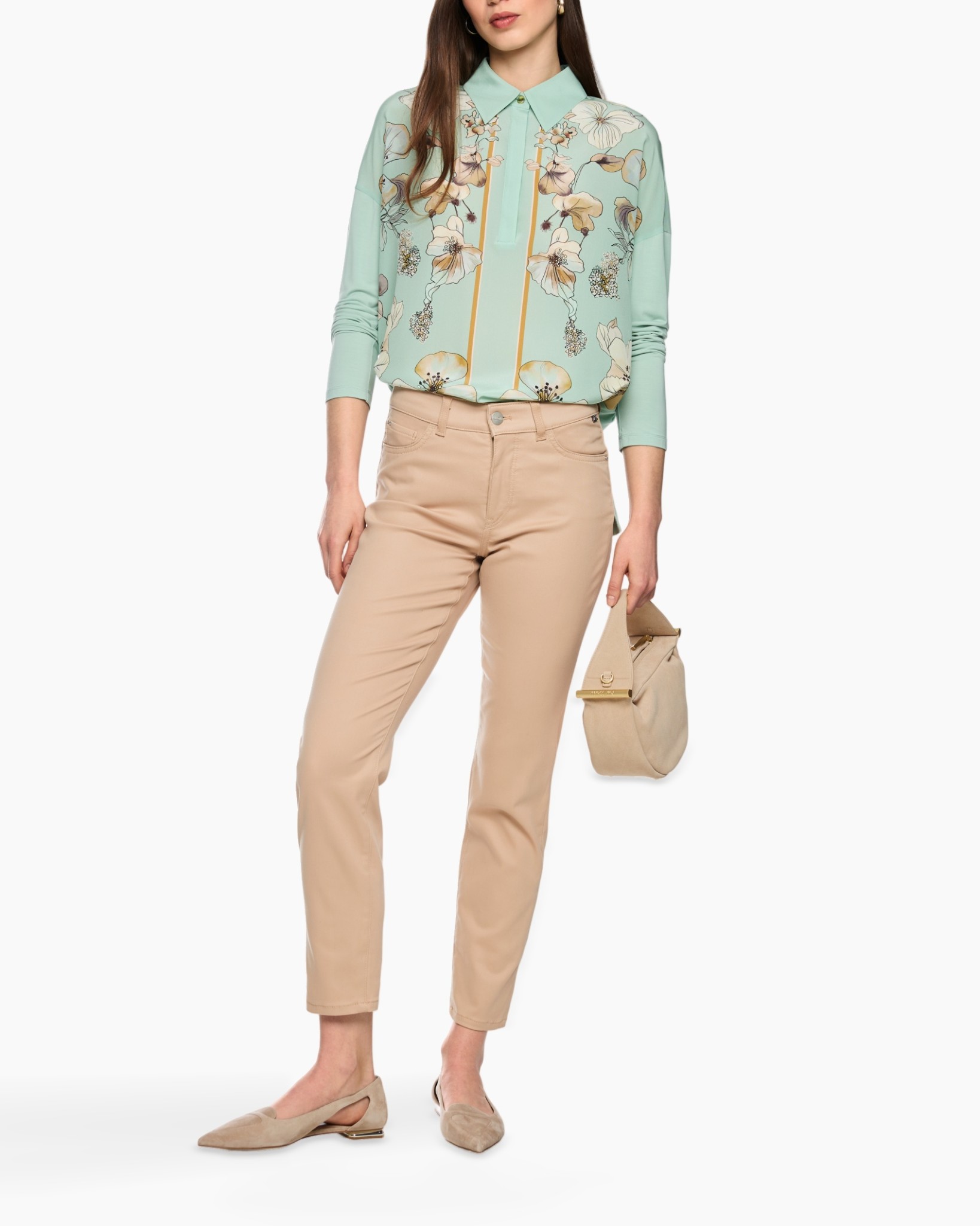 blouse, floral, mint, lange mouwen, kraag