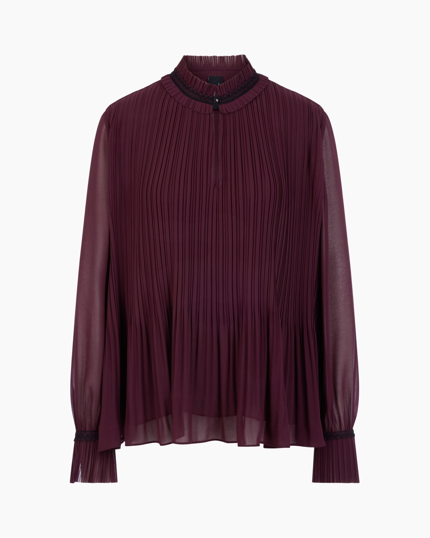 blouse,  geplooid,  bordeaux,  doorschijnend,  lange mouwen