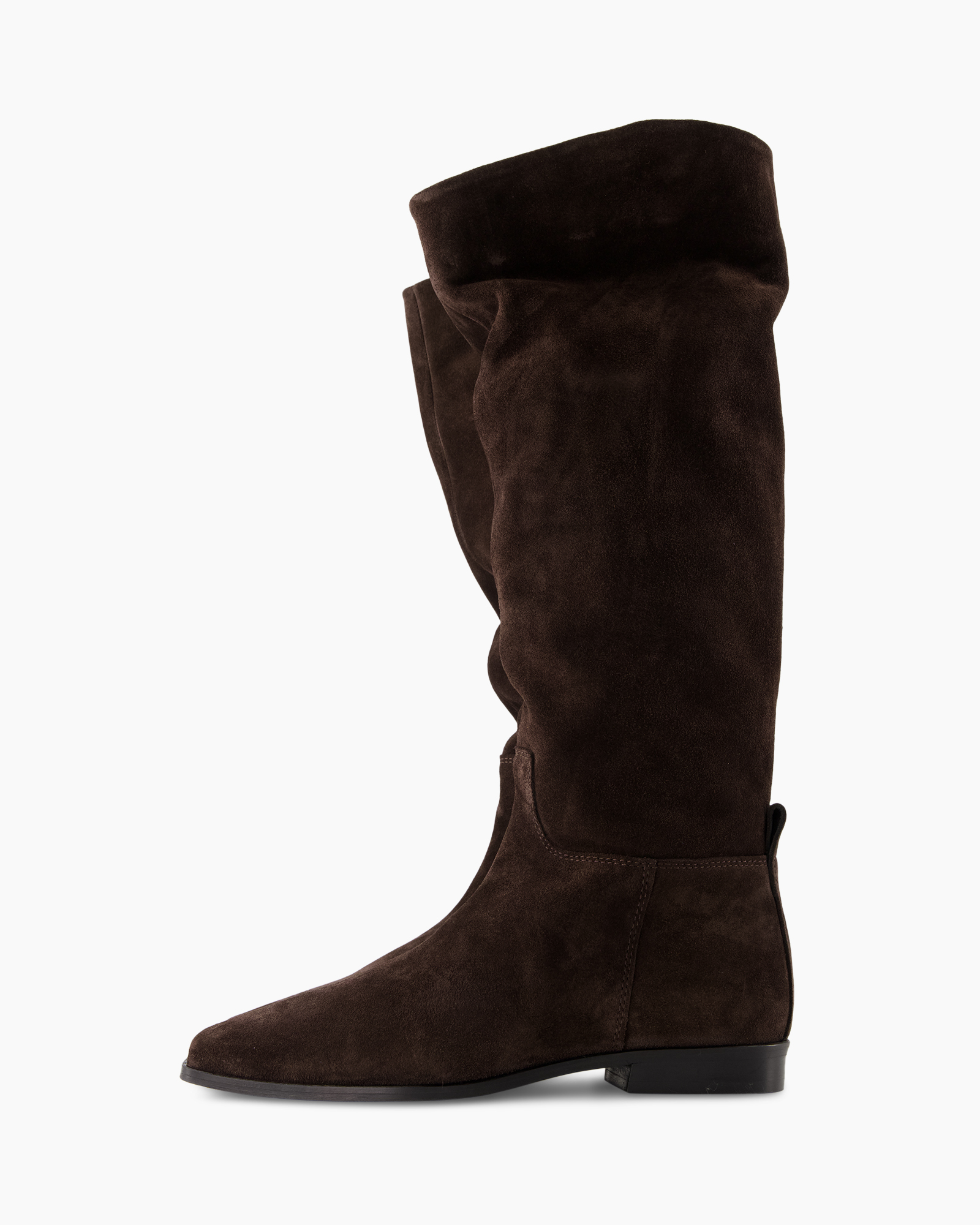 laarzen, knielaarzen, bruin, suede, plattehiel