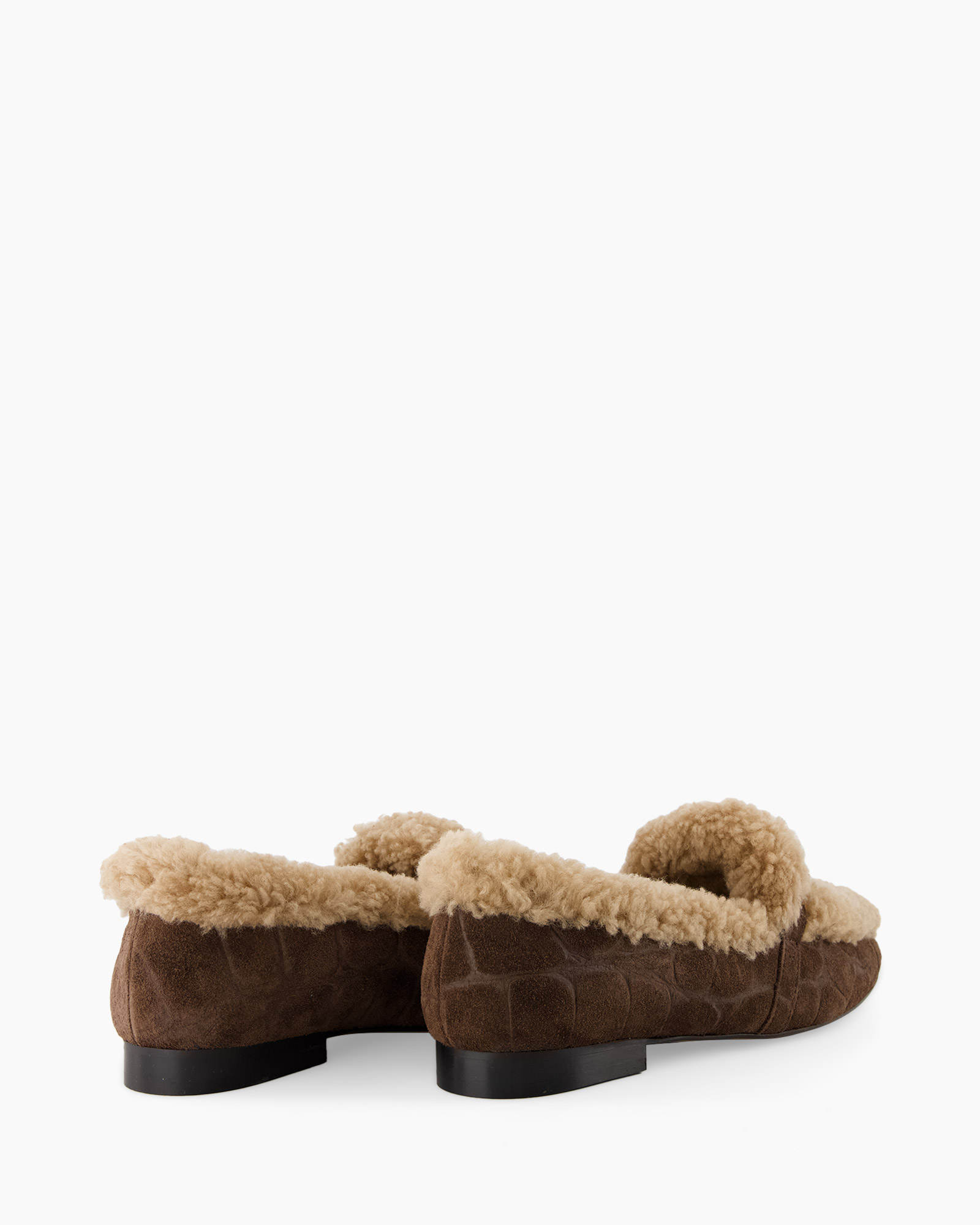 sloffen, mocassins, bruin, shearling, schoenen