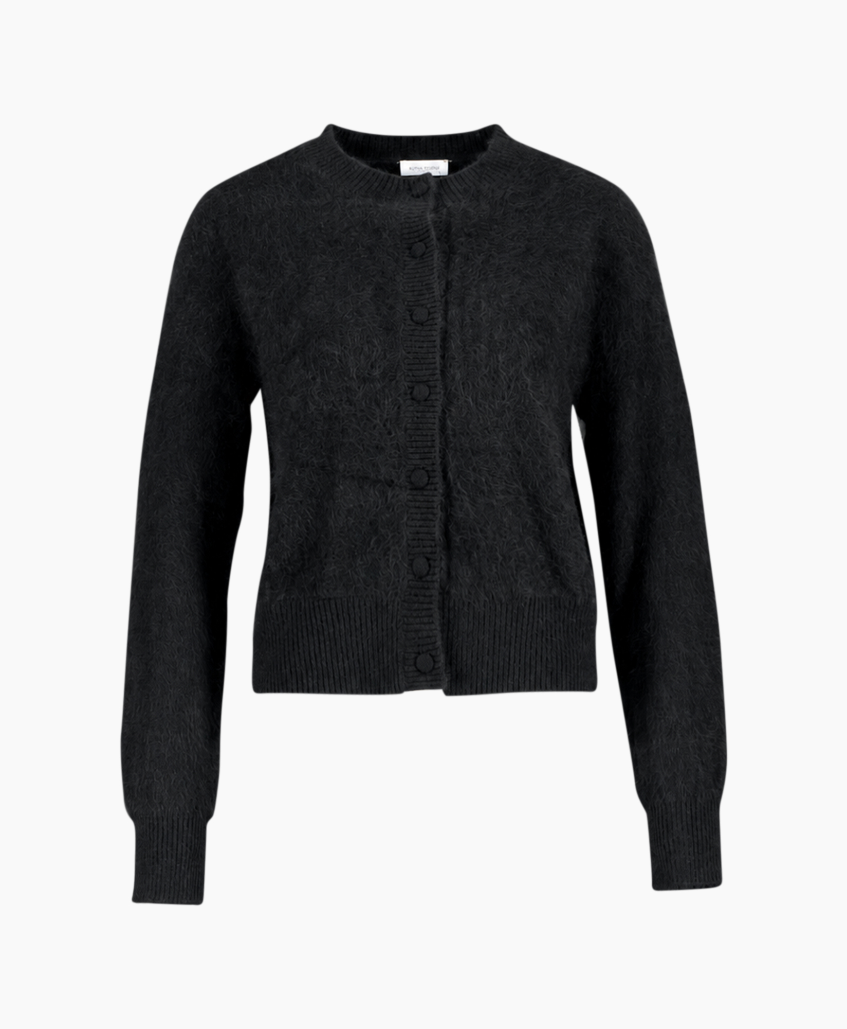 cardigan, zwart, brei, knopsluiting, textured