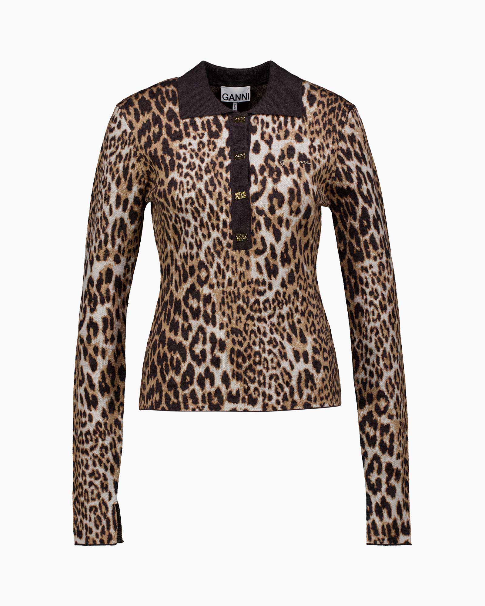 Longsleeve Fine Merino Jacquard Leopard Bruin