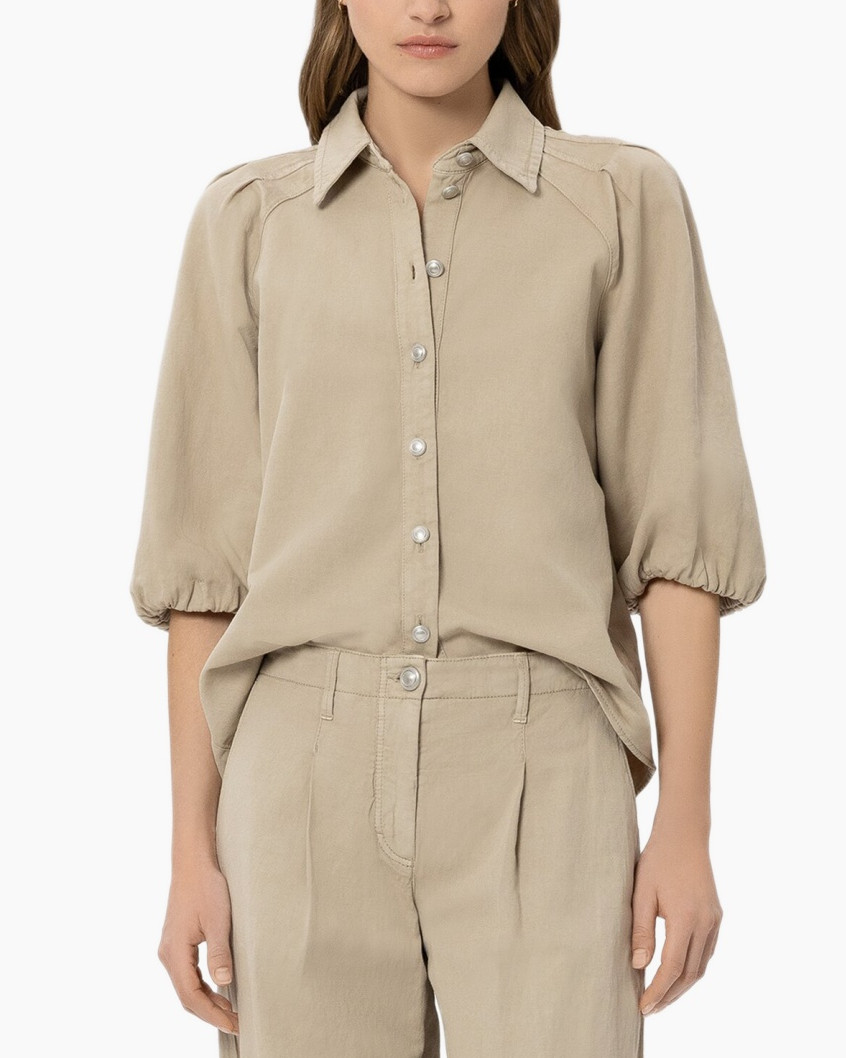hemd, knopen-knoop, beige, pofmouw, kraag