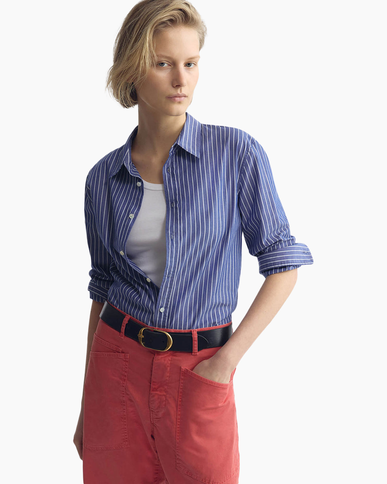 hemd, gestreept, blauw, knopen, t-shirt