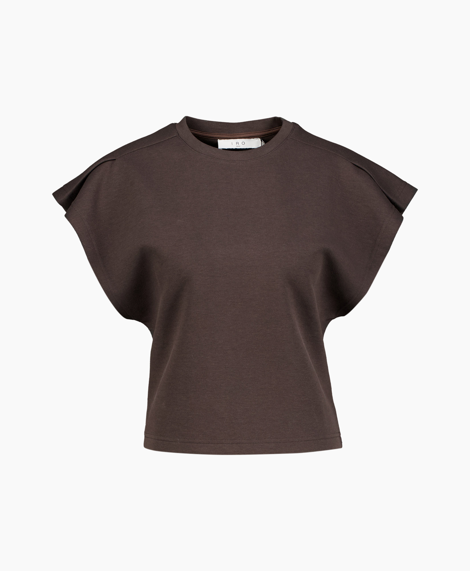 T-shirt, kraagloos, korte mouw, bruin, katoen