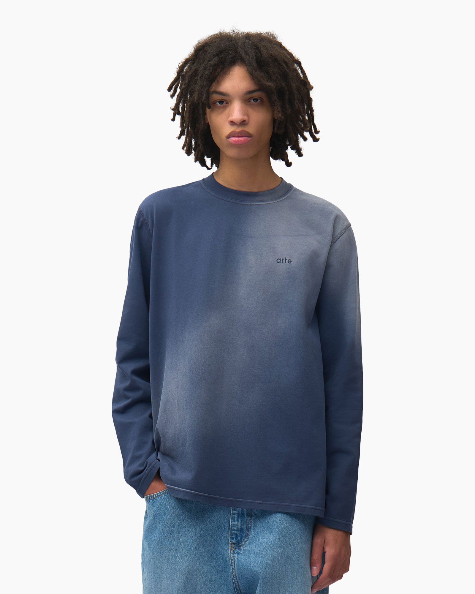sweatshirt, lang-lang, gradiënt, blauw, basisch
