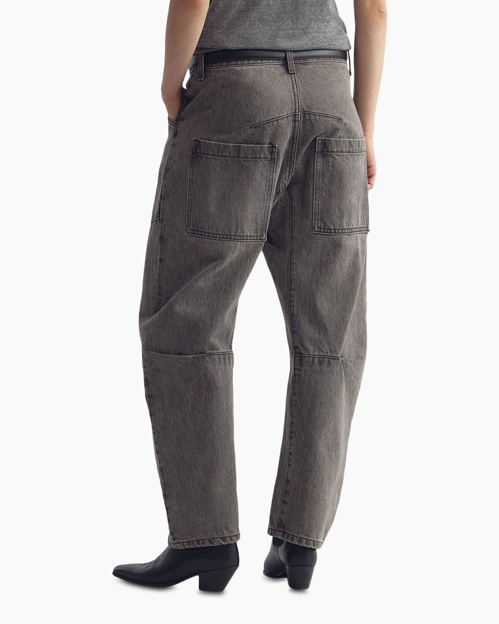 broek, spijkerbroek, grijs, wijd, zakken