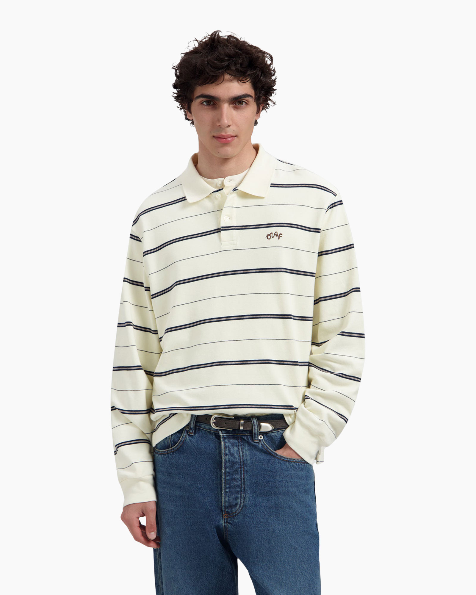 t-shirt polo, poloshirt gestreept, lange mouw, rondhals polo, katoenen polo