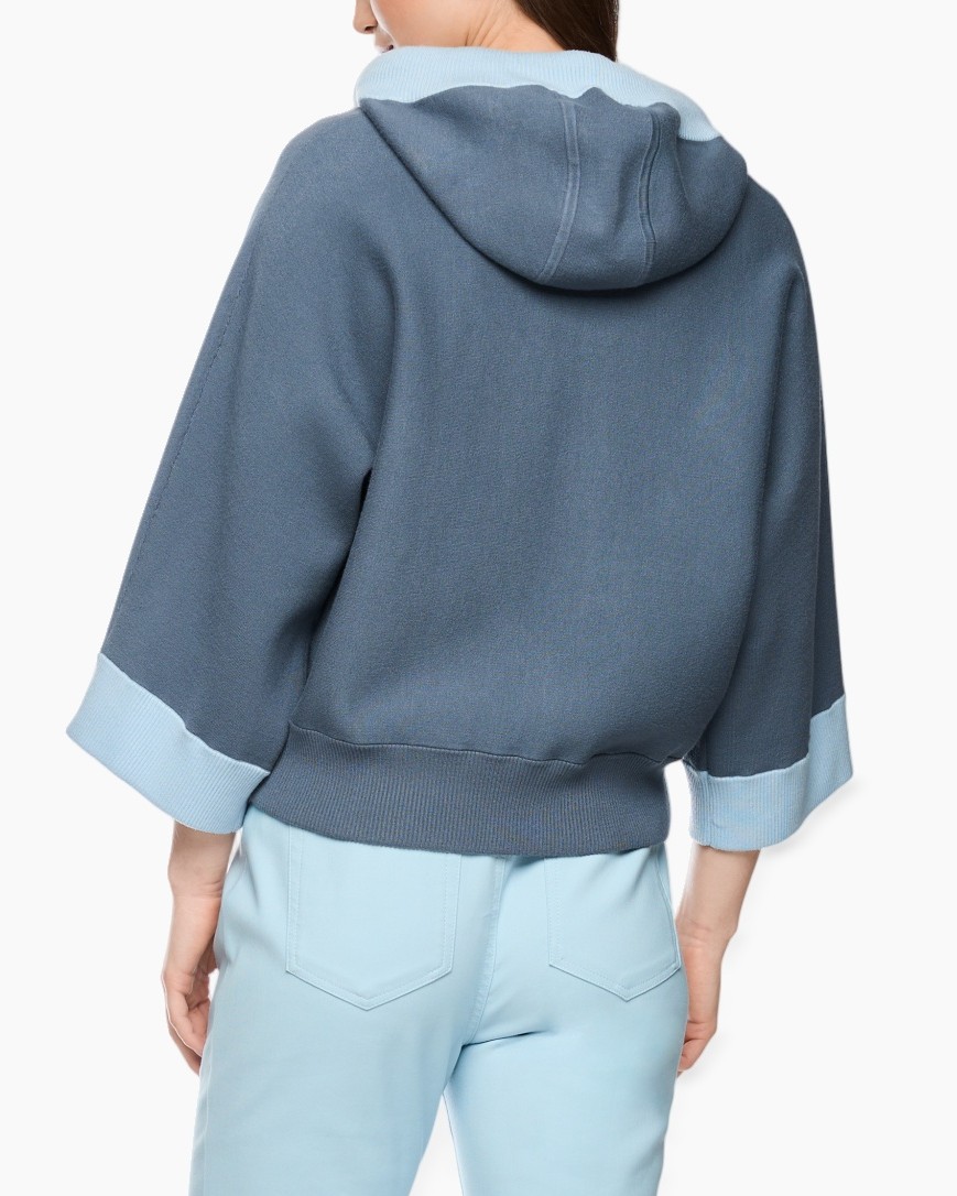 hoodie, rits, blauw, touwtjes, kortaald