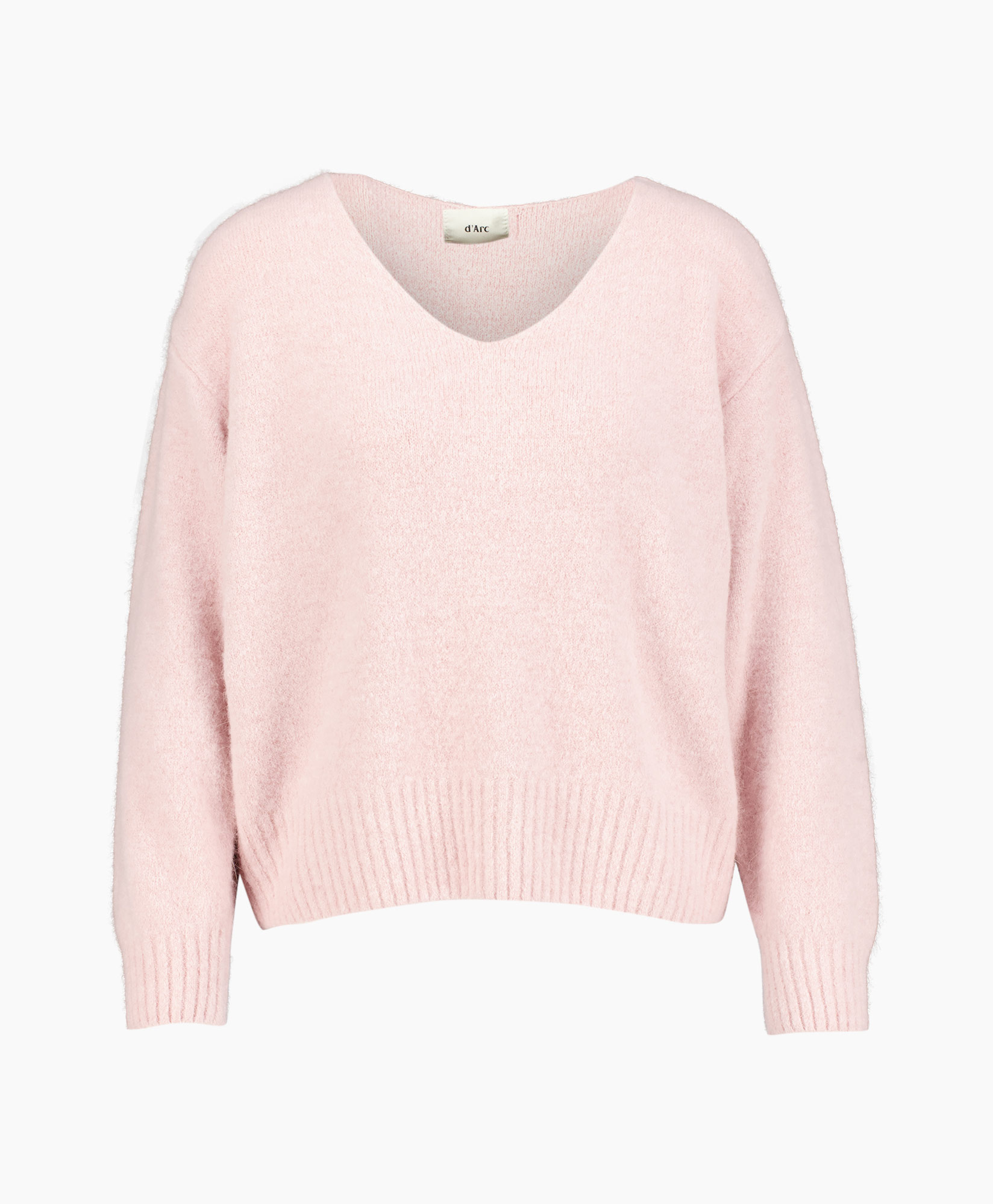 Wollen pullover, Roze, Brede rib, V-hals, Trui