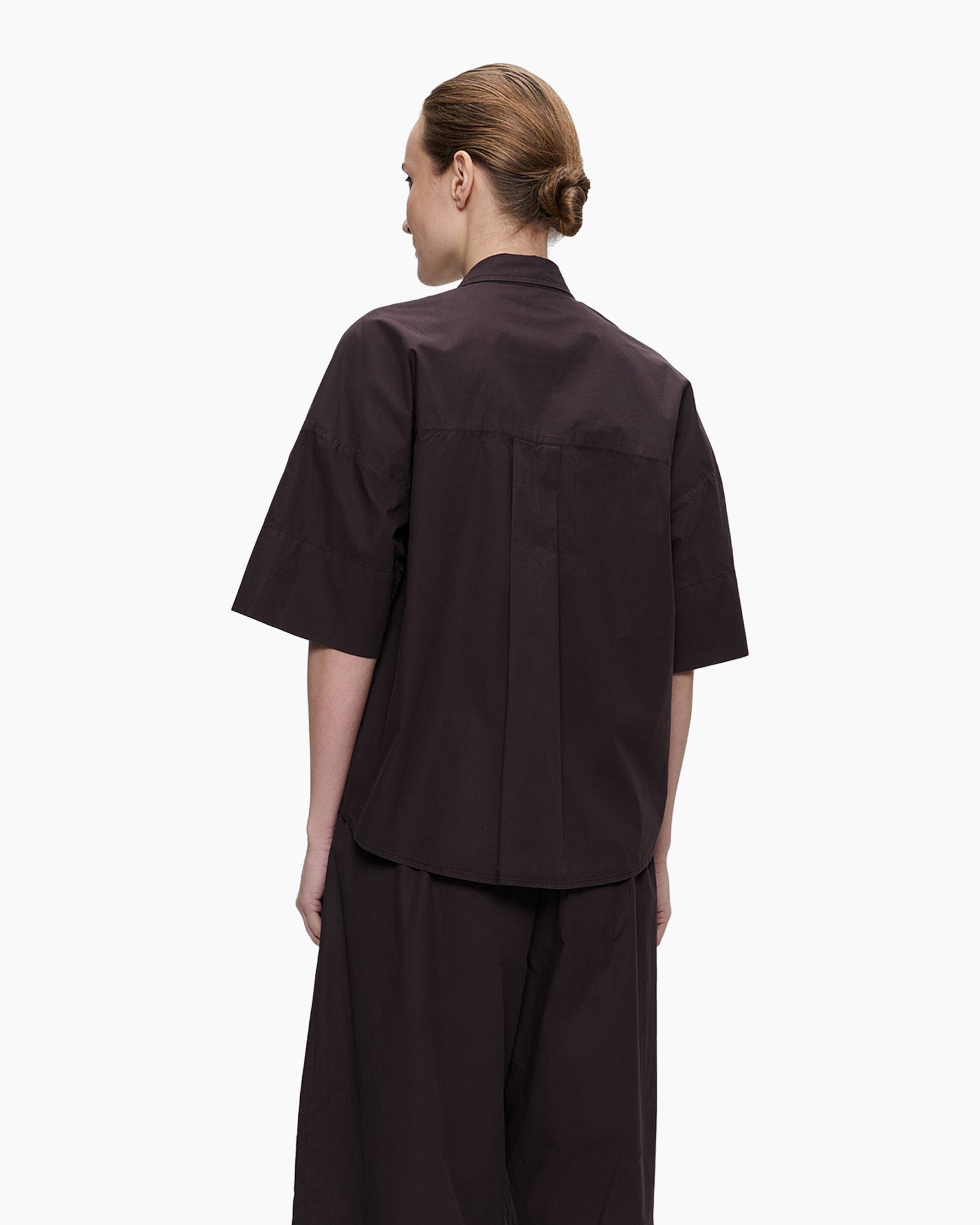 Blouse Paper Cotton Boxy Donker Bruin