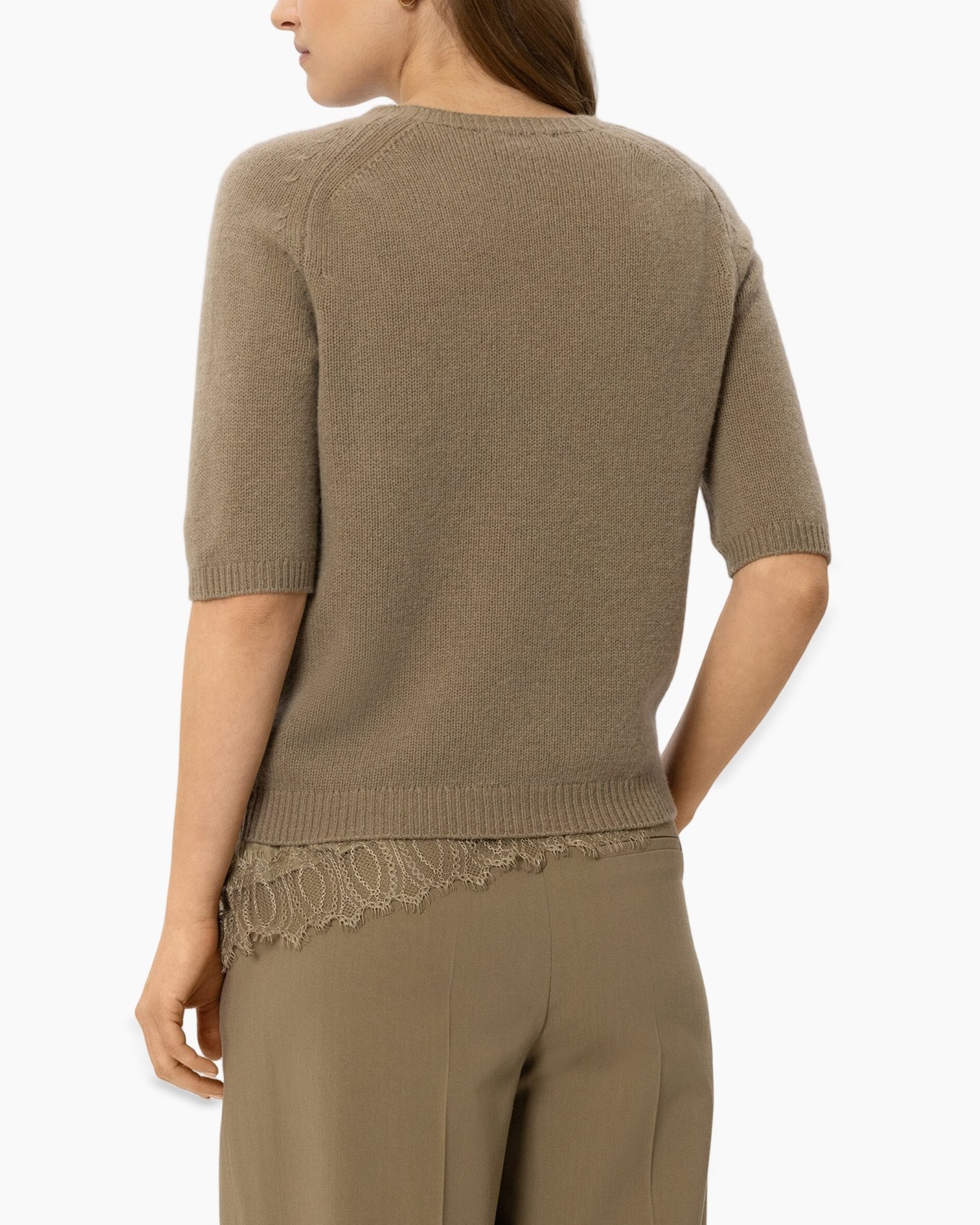 gebreide trui, korte mouwen, zakken trui, beige, casual top