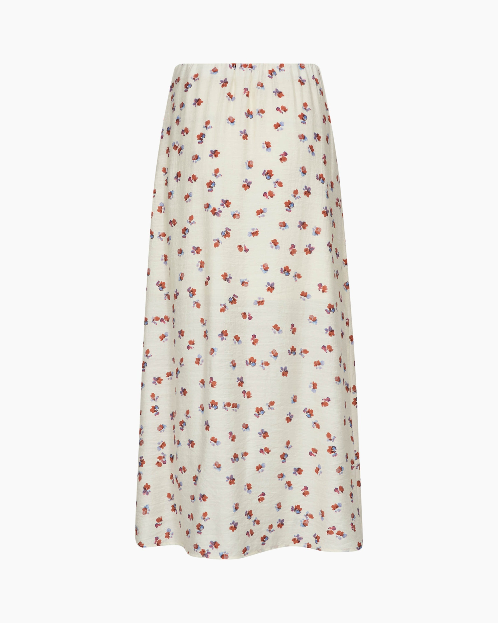 rok, bloemen, middellang, crème, elastische taille