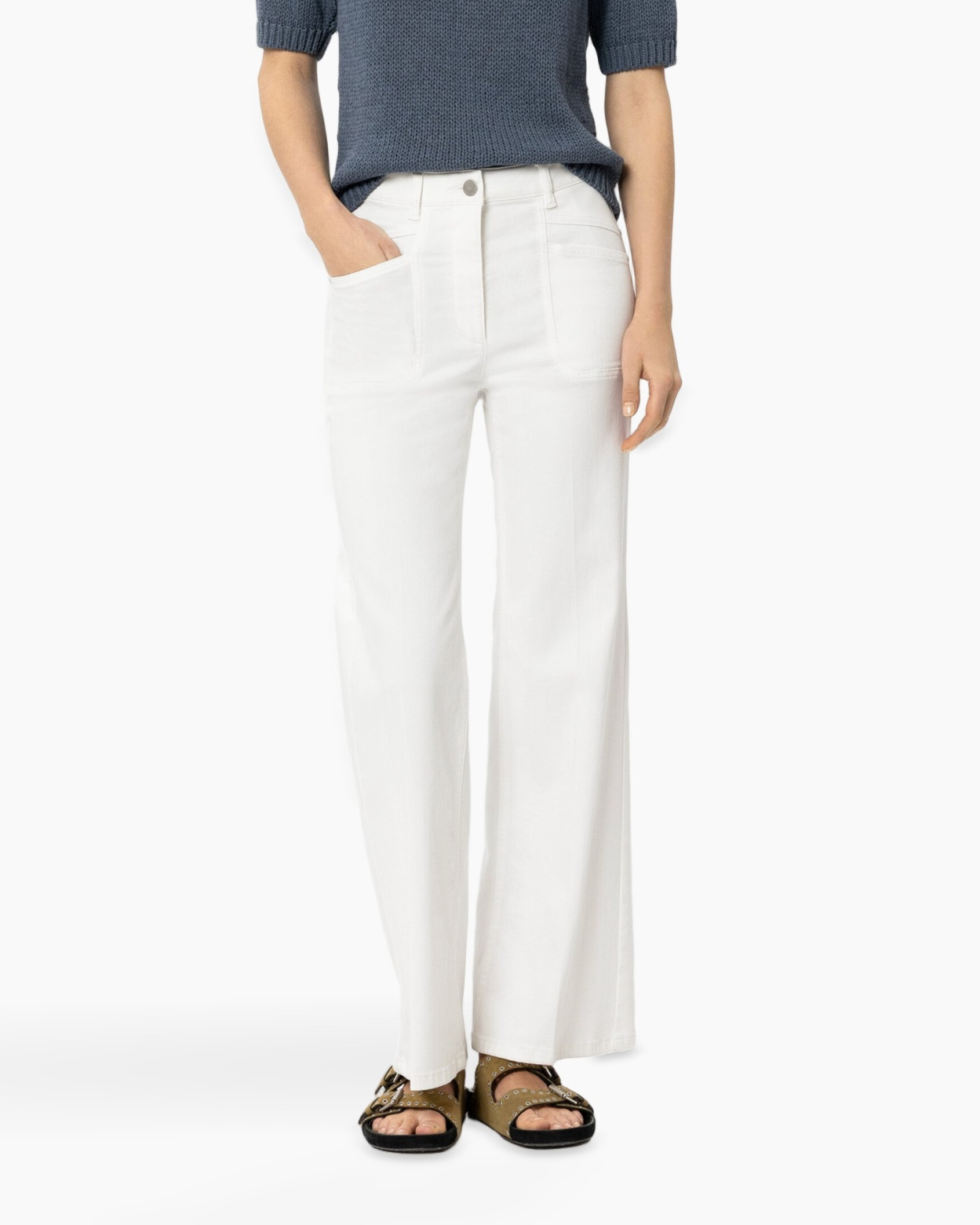 white pants, wide-leg, linen? cotton?, high-waisted?, pockets