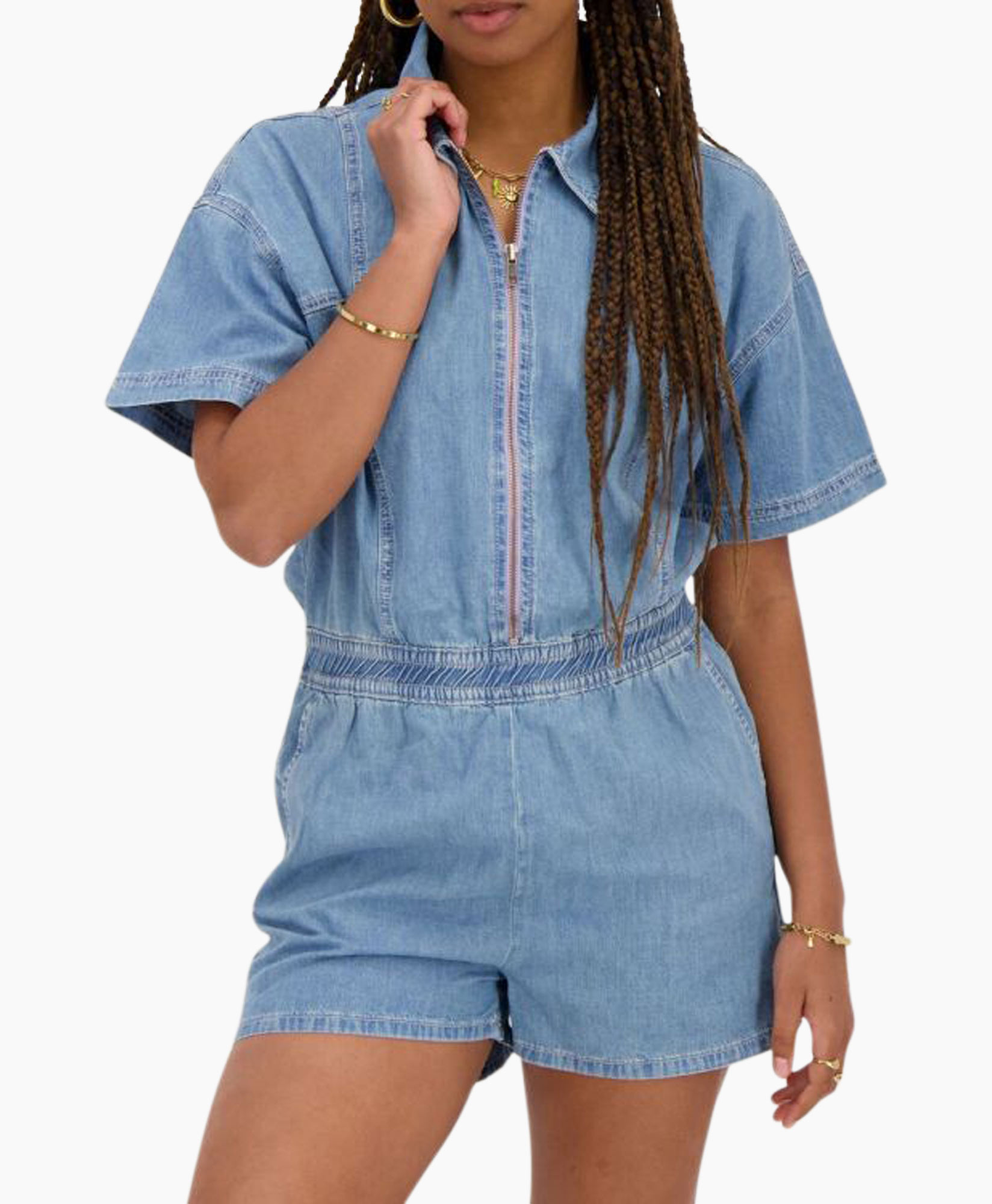 Jumpsuit  Denim Playsuit With Zipper Blauw