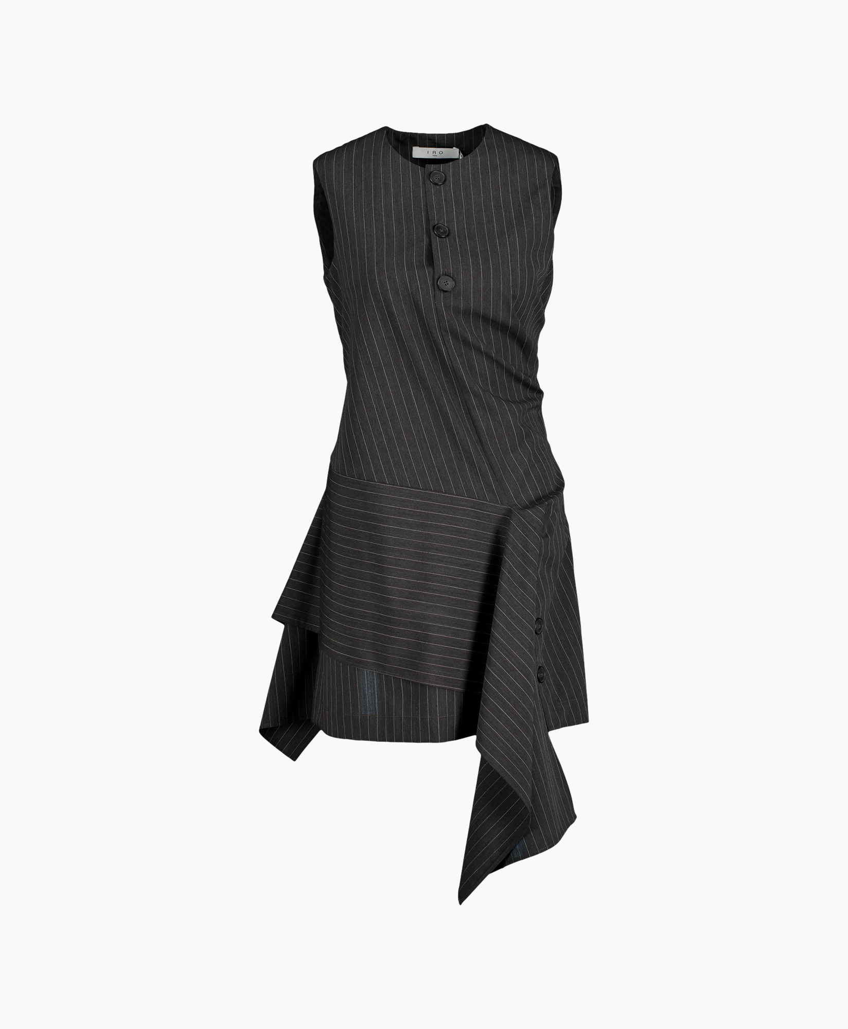 jurk, streep, asymmetrie, mouwloos, wrap-rok