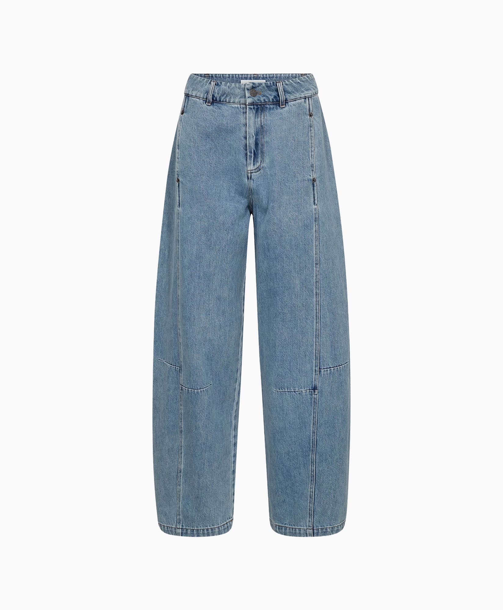 broek, wijd, denim, licht gewassen, pantalon