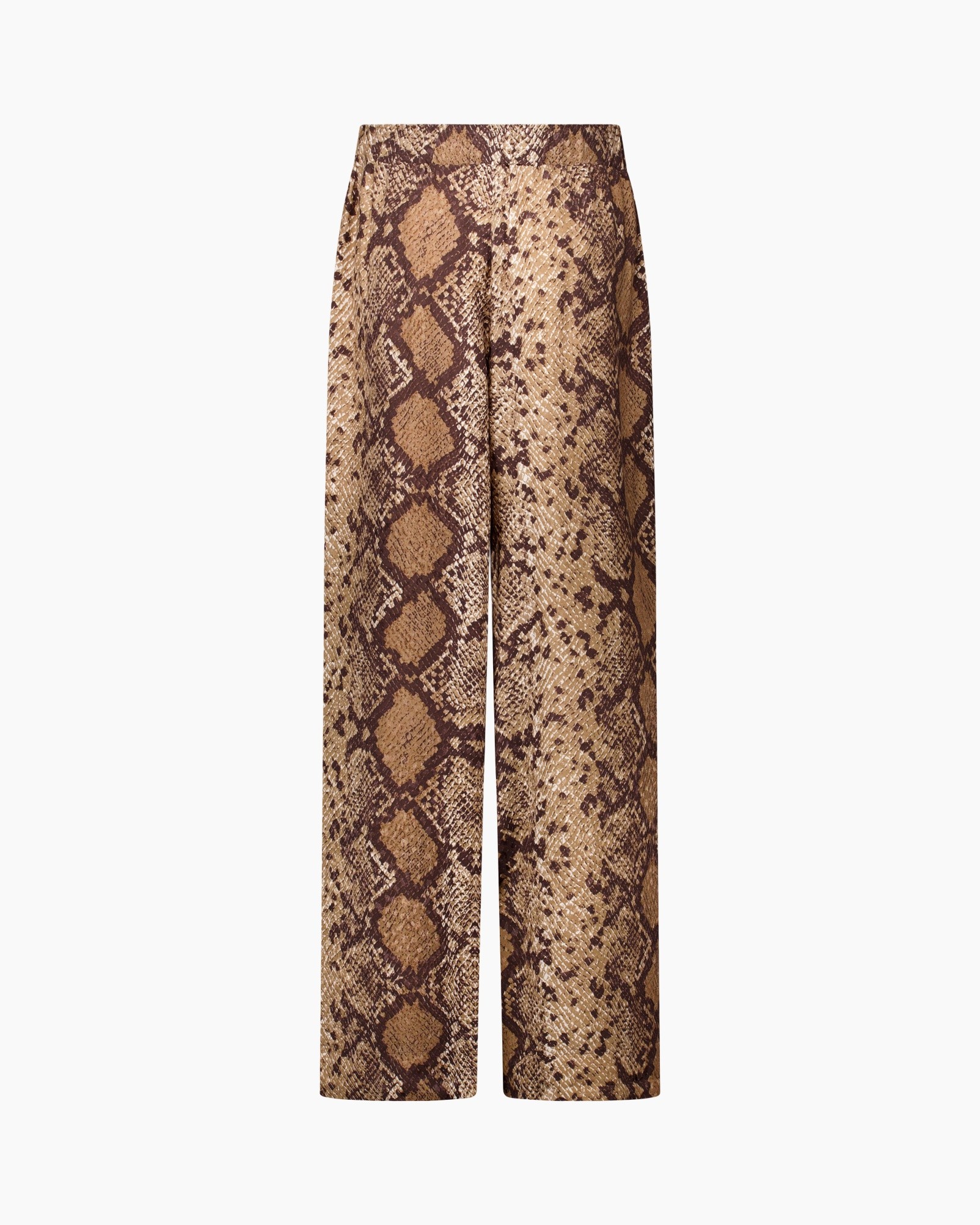 snake print, slangenhuid, wijd uitlopende broek, broek, bruin