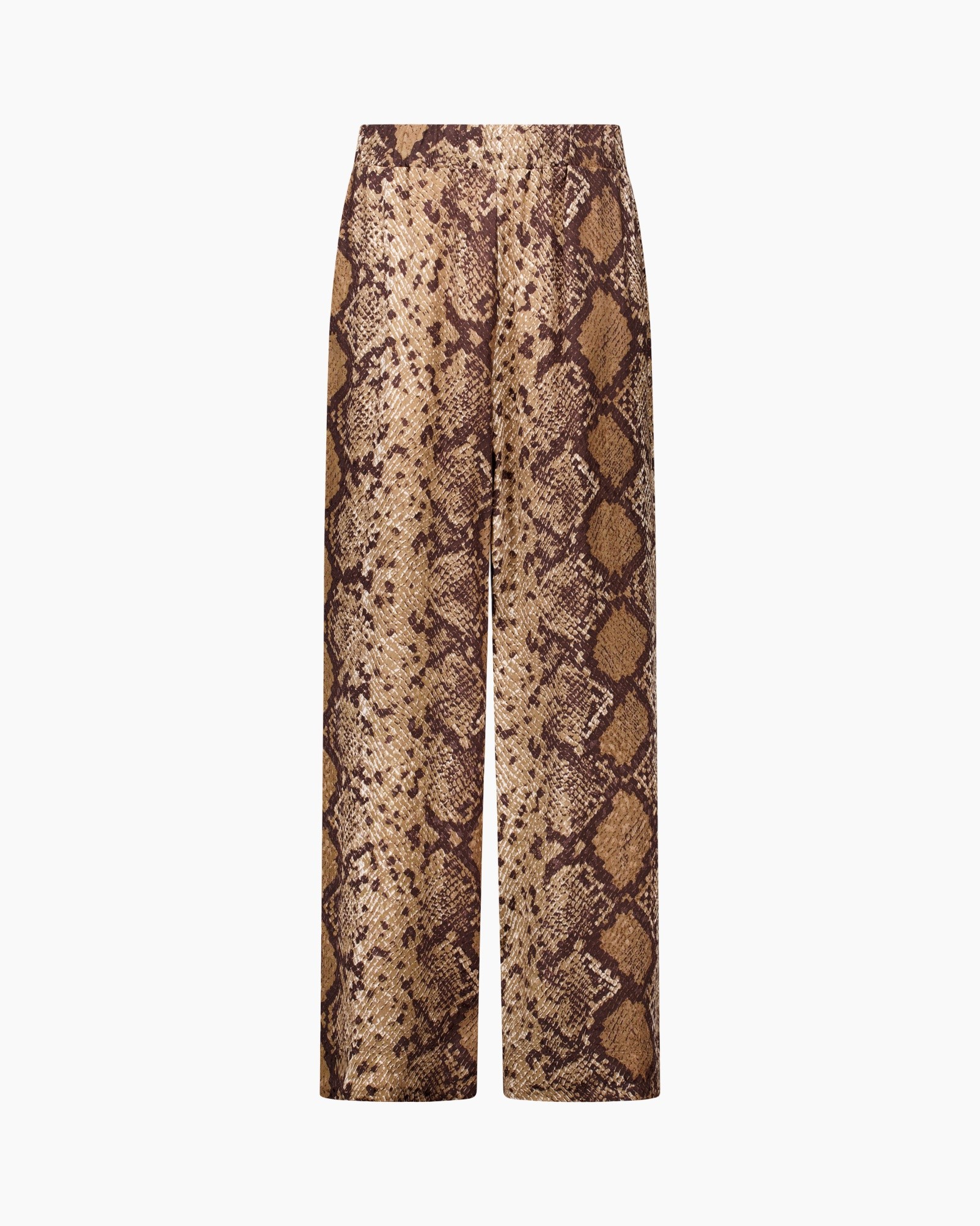 broek, slangenhuid, print, bruin, wijdedelen