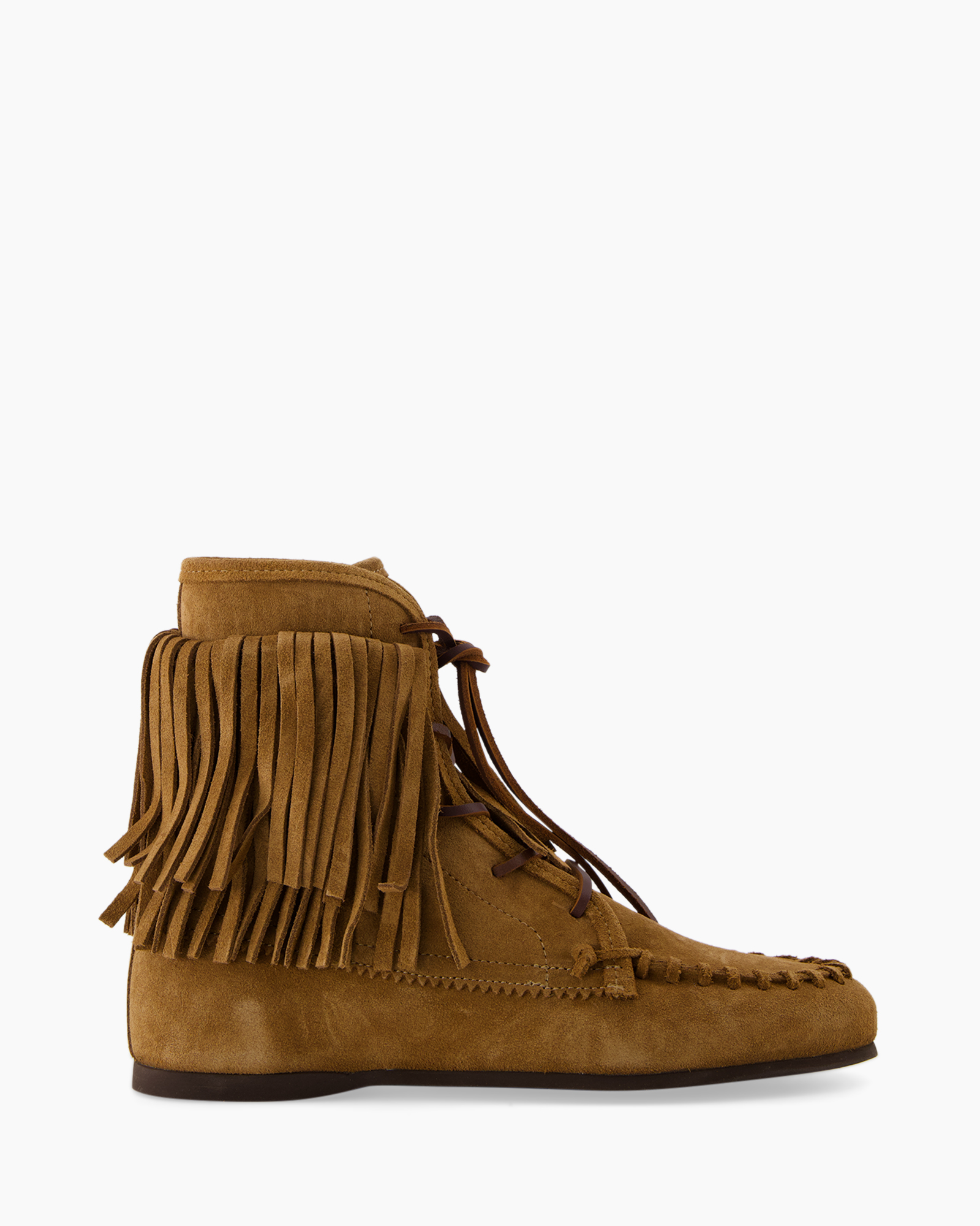 enkellaars, fringes, suede, veters, mocassin stijl