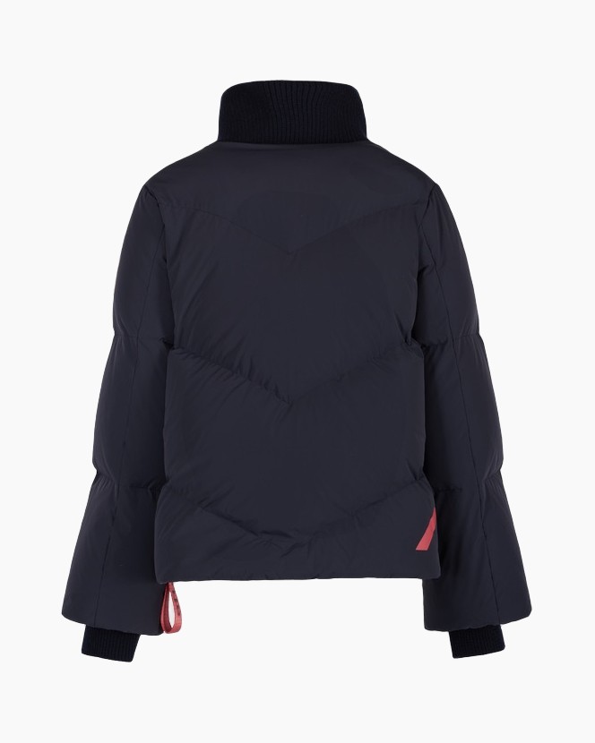 jas, puffer, navy, hoge kraag, ritszakken