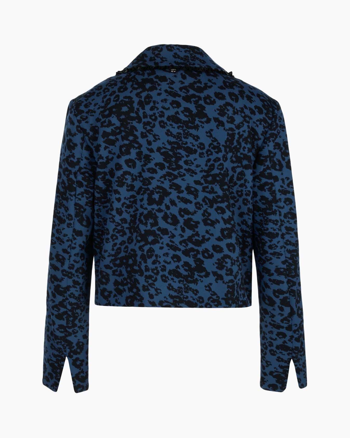 jas, leopard print, blauw, kraag, knopen