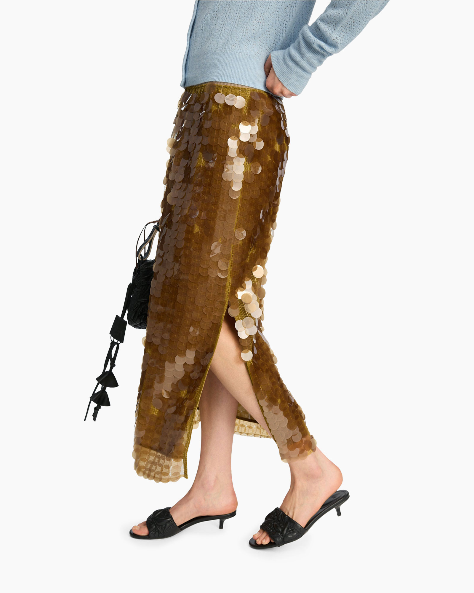 sequin, skirt, midi, gold, slit