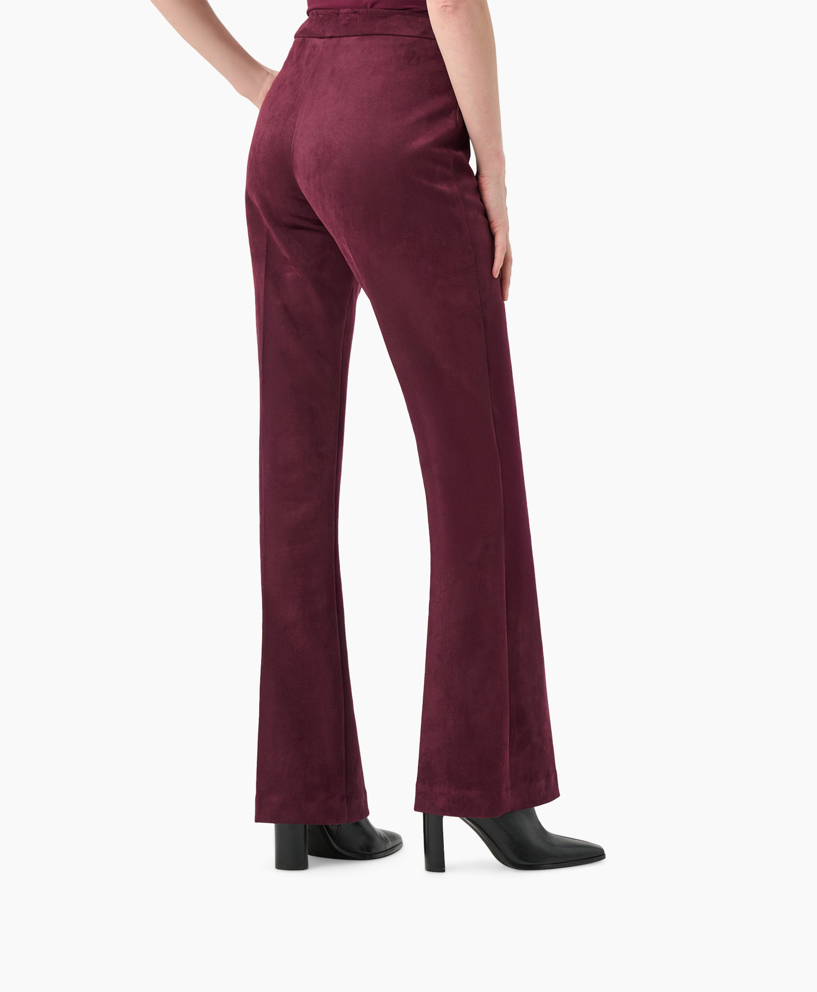 broek, uitlopend, borduurlijk donkerrood, corduroy, laarzen