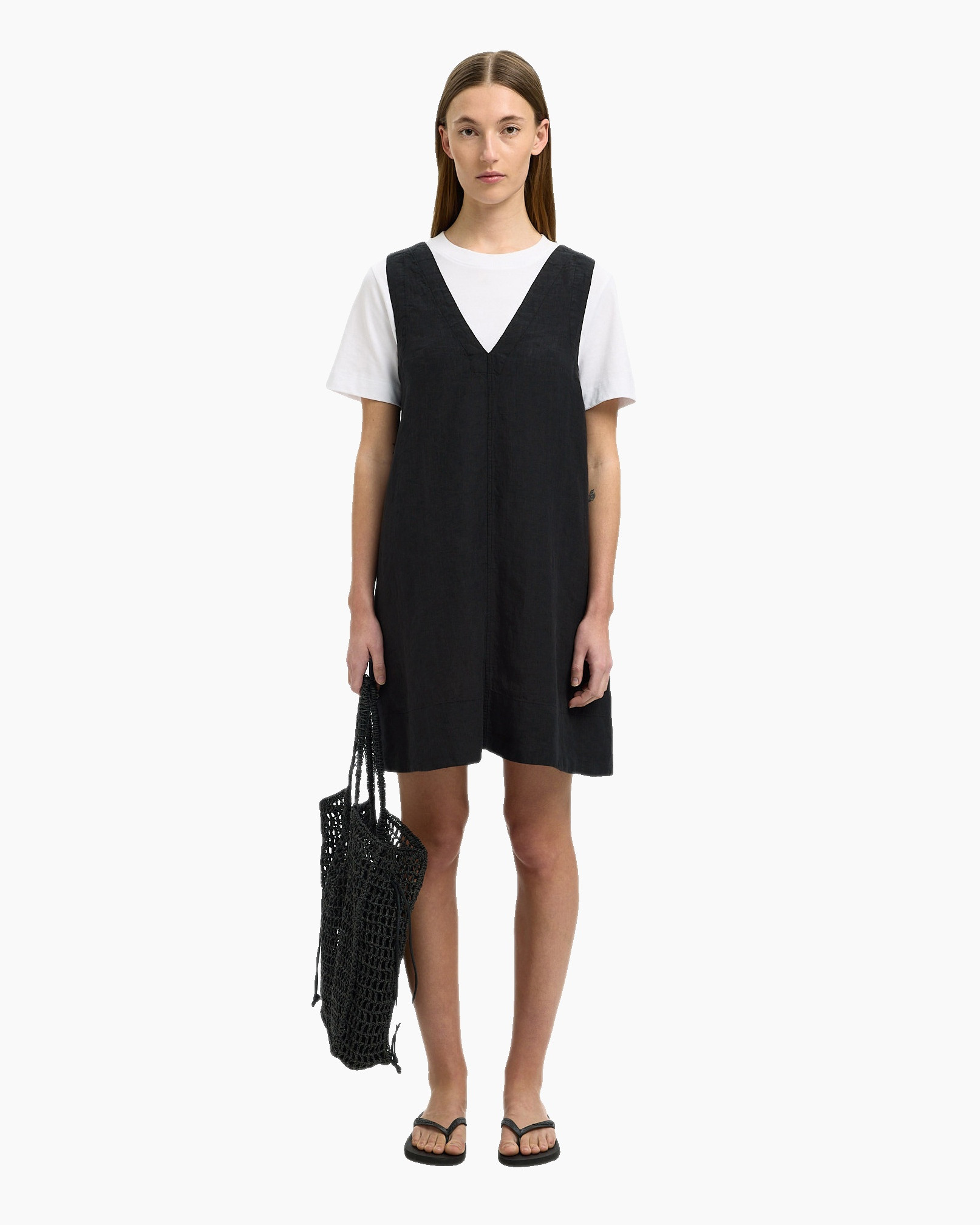 Jurk Linna Sl Short Linen Dress B Zwart