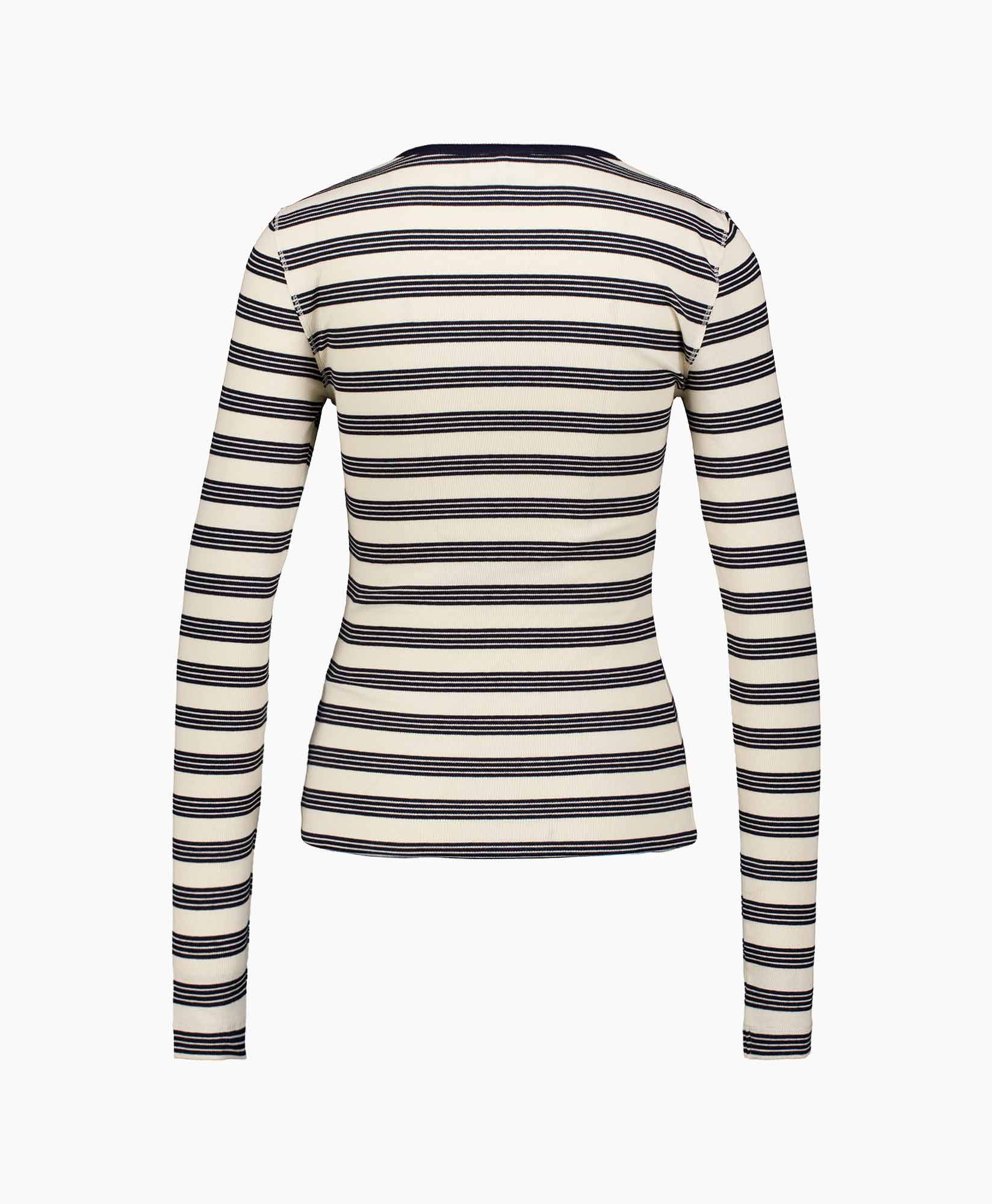 T-shirt Korte Mouw Striped Soft Cotton Rib Long Sl Donker Blauw