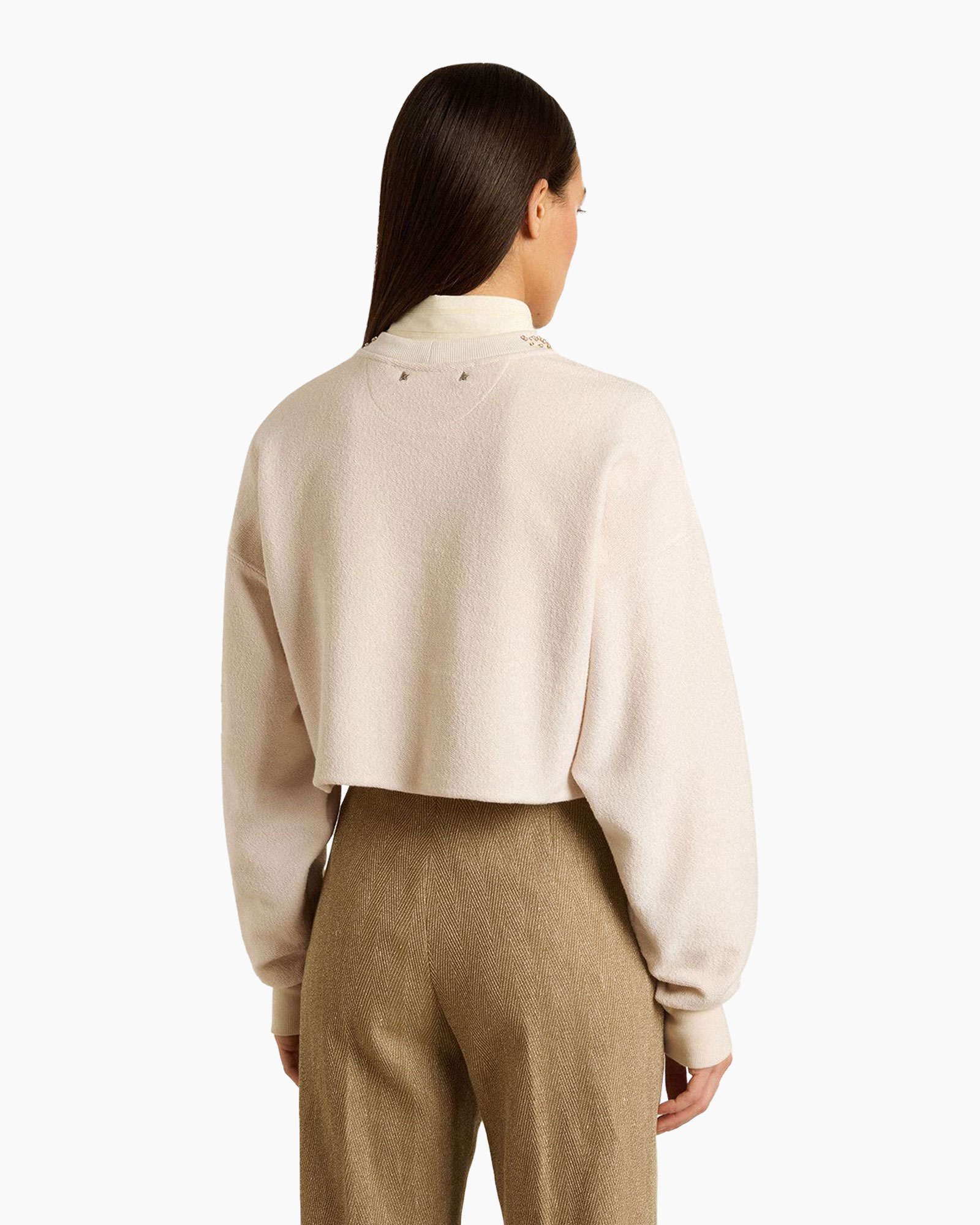 Trui Journey W's Cropped Crew Overprinted Cotton Ecru