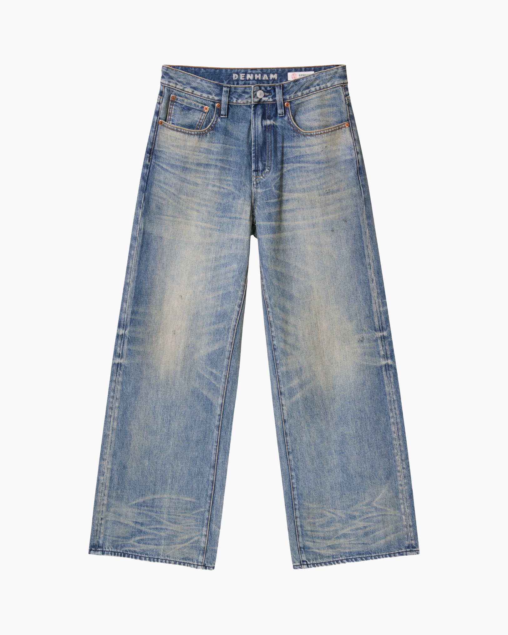spijkerbroek, denim, wijdelijn, verouderd/versleten, lichtgewassen